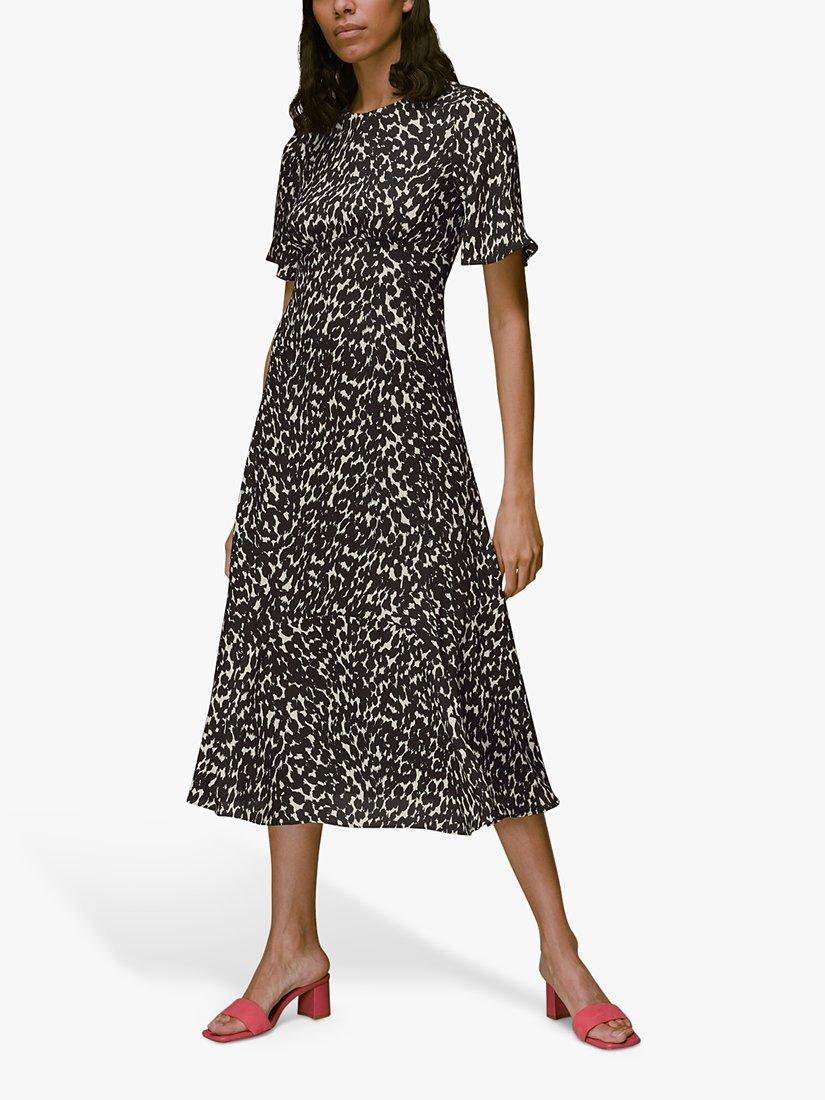 Whistles Sahara Animal Print Midi Dress, Black/Multi