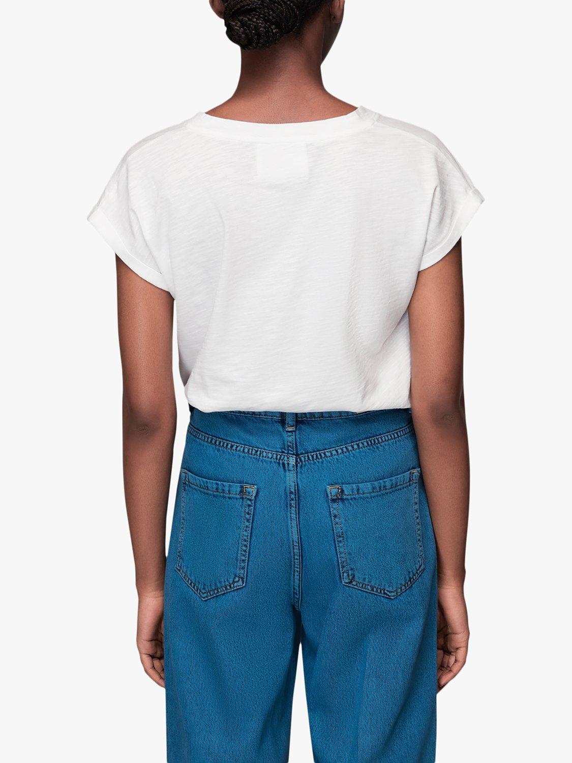 Product image 1 of 5, which shows Whistles Willa Organic Cotton V-Neck Cap Sleeve T-Shirt, White, XS