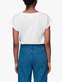 Whistles Willa Organic Cotton V-Neck Cap Sleeve T-Shirt, White