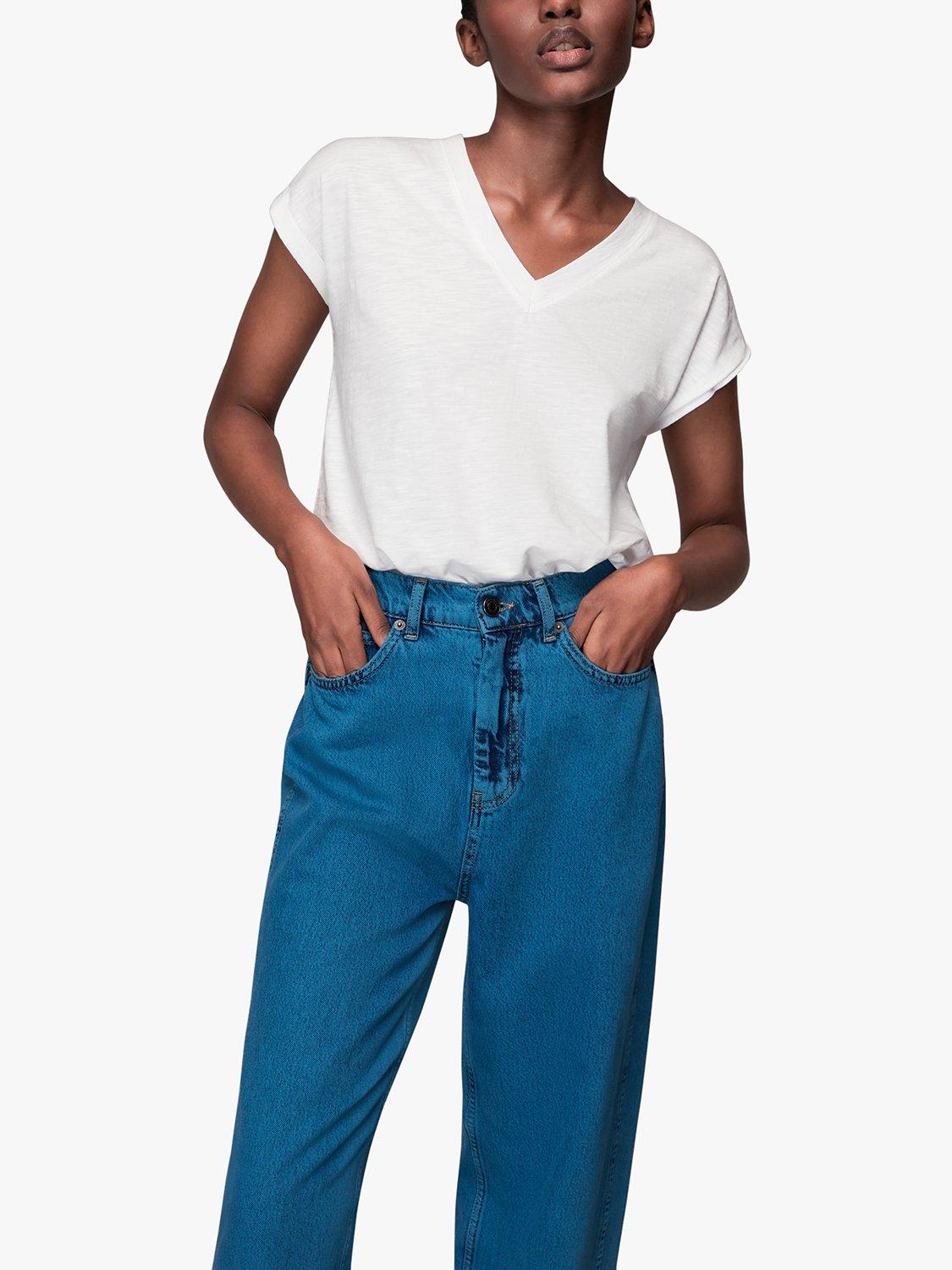 Product image 2 of 5, which shows Whistles Willa Organic Cotton V-Neck Cap Sleeve T-Shirt, White, XS