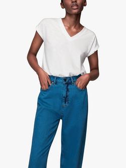 Whistles Willa Organic Cotton V-Neck Cap Sleeve T-Shirt - view 2, White