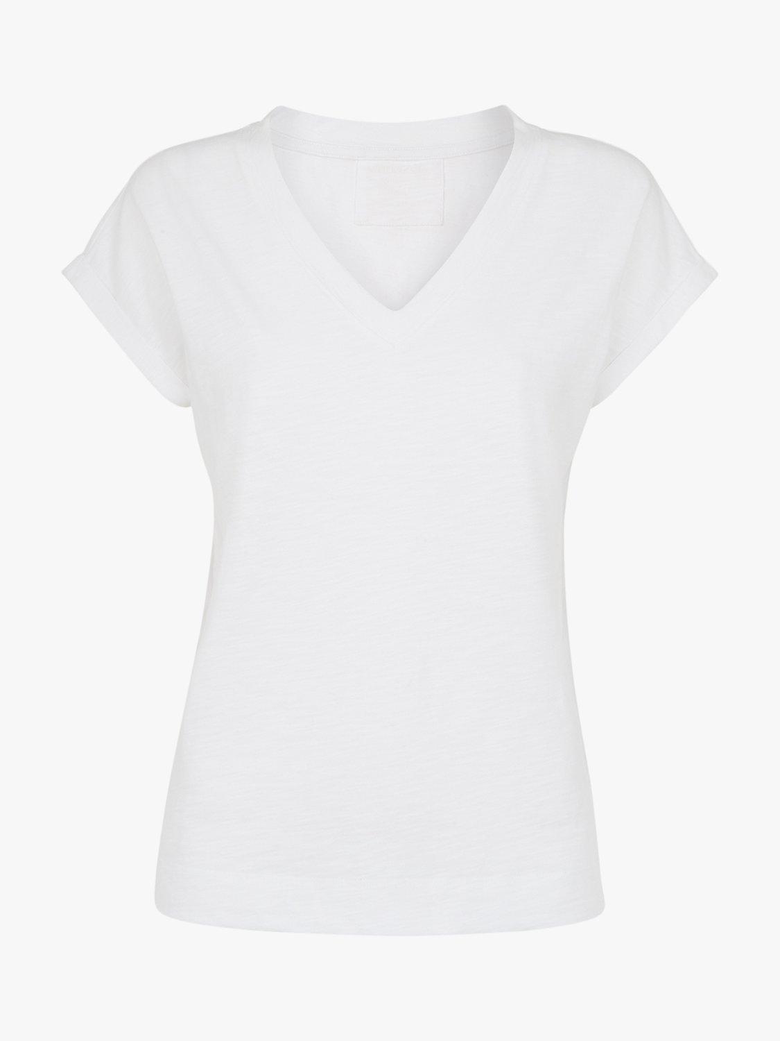 Product image 4 of 5, which shows Whistles Willa Organic Cotton V-Neck Cap Sleeve T-Shirt, White, XS