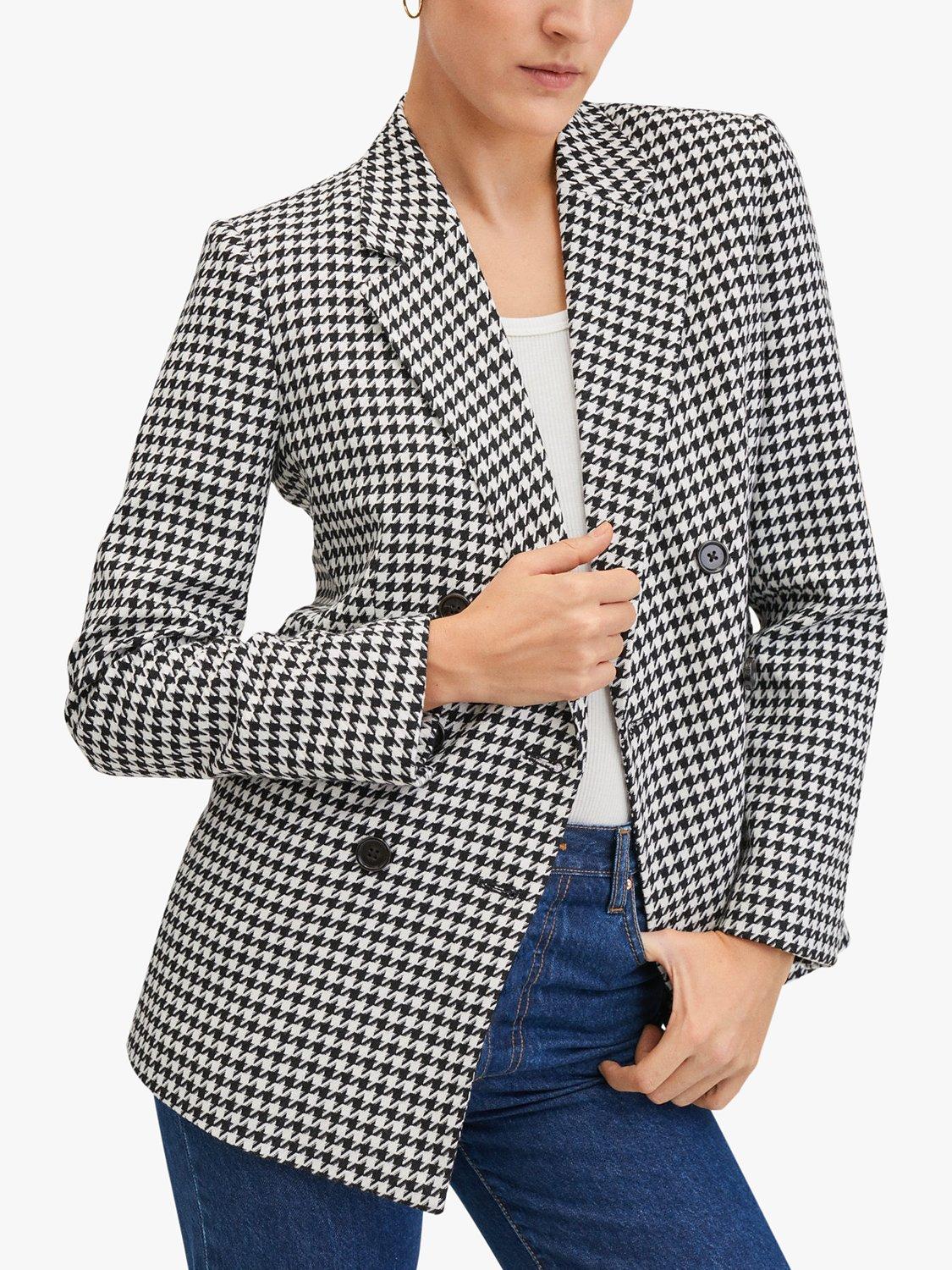 Mango Meghan Houndstooth Check Blazer, White