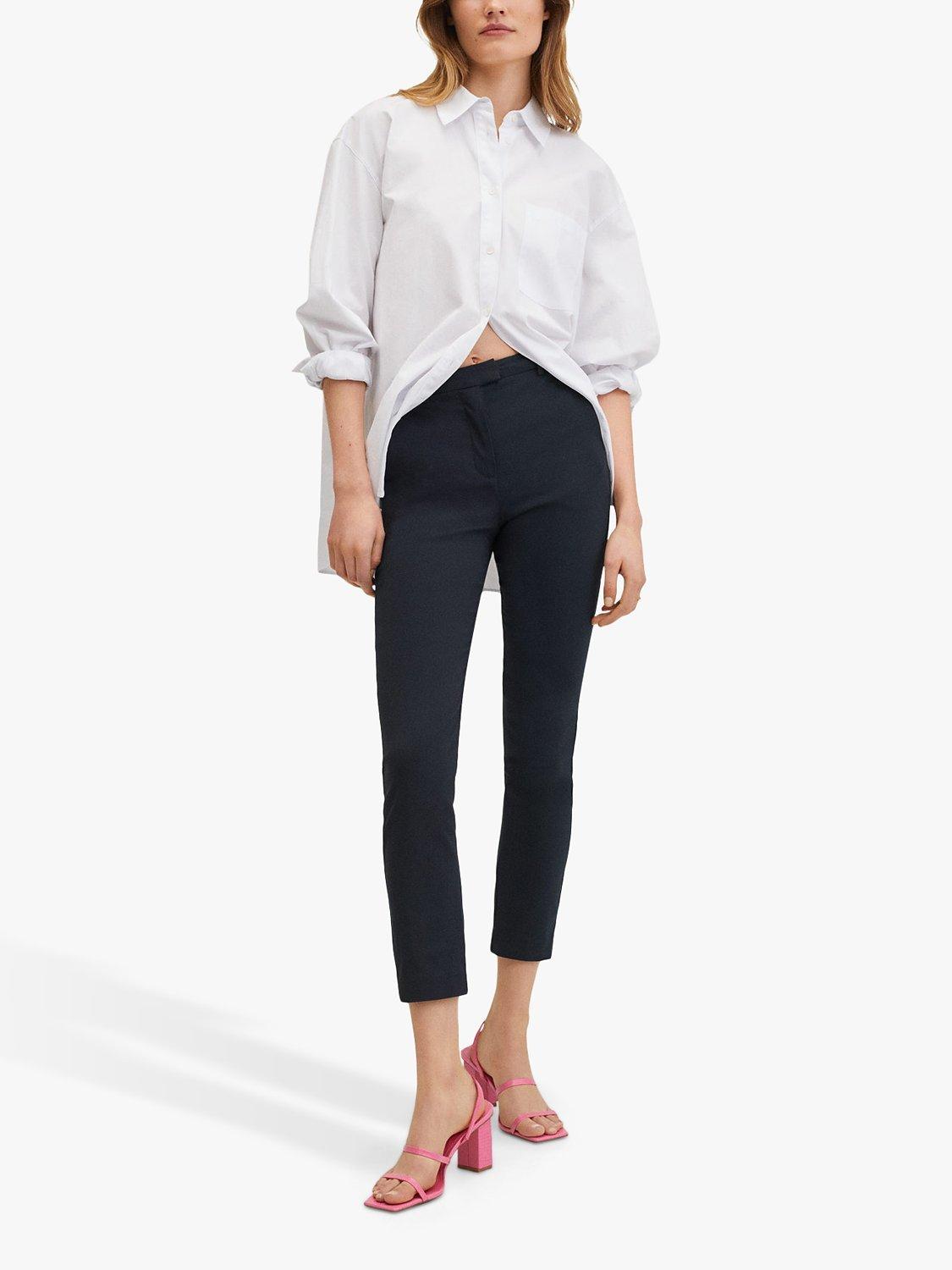 Mango Cola Tailored Cropped Trousers, Navy, 6