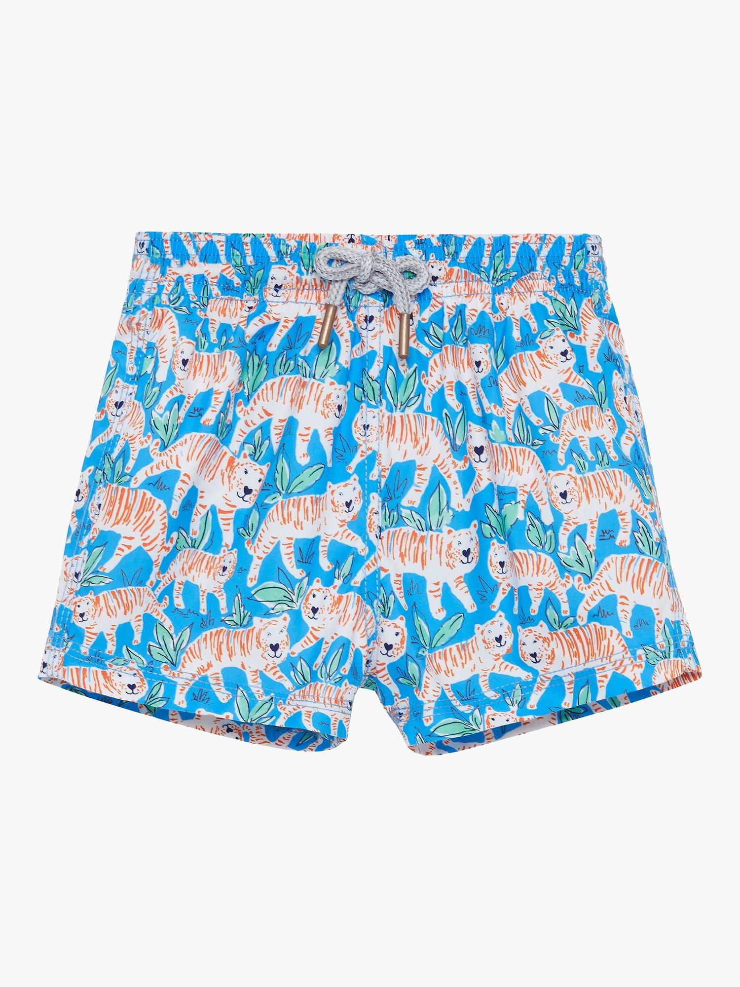 Product image 1 of 4, which shows Trotters Baby Tiger Swim Shorts, Aqua Blue, 18-24 months