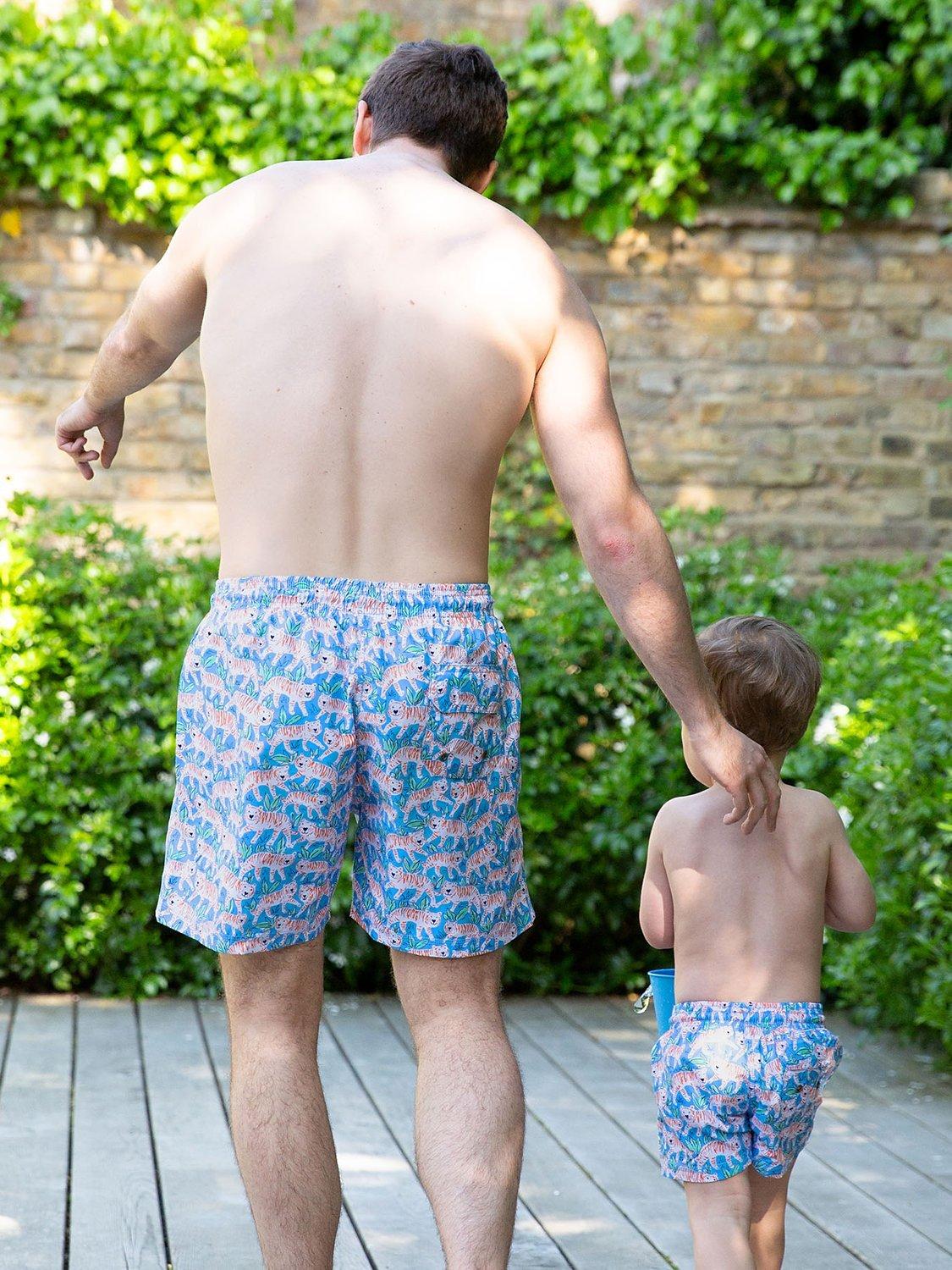 Product image 4 of 4, which shows Trotters Baby Tiger Swim Shorts, Aqua Blue, 18-24 months