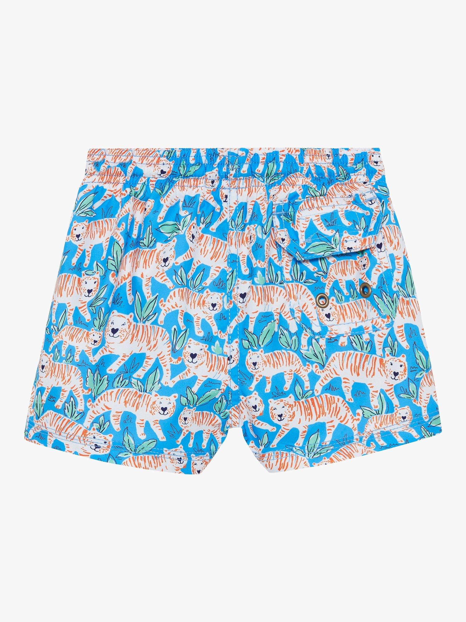 Product image 2 of 4, which shows Trotters Baby Tiger Swim Shorts, Aqua Blue, 18-24 months