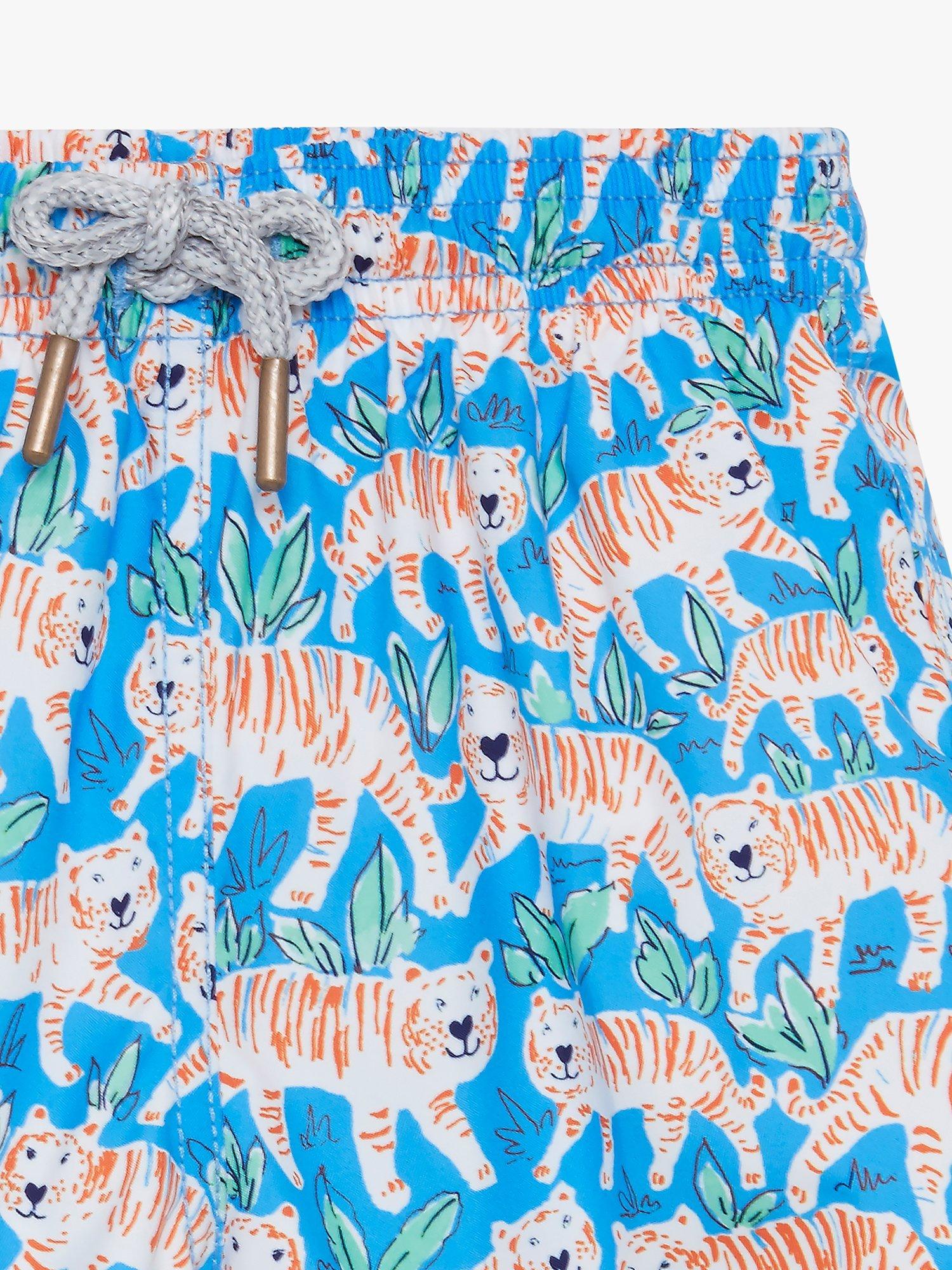 Product image 3 of 4, which shows Trotters Baby Tiger Swim Shorts, Aqua Blue, 18-24 months