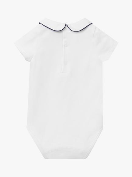 Trotters Thomas Brown Baby Milo Piped Short Sleeve Jersey Bodysuit - view 2, White/Navy