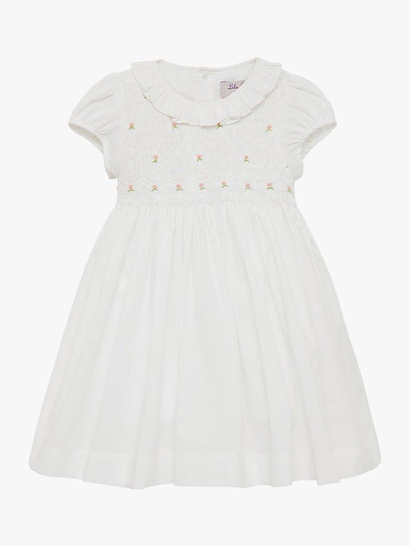 Trotters Willow Kids Rose Hand-Smocked Dress, White, 3-6 months