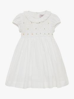 Trotters Willow Kids Rose Hand-Smocked Dress, White - view 2, White