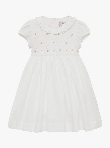 Trotters Willow Kids Rose Hand-Smocked Dress, White - view 2, White