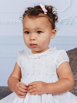 Trotters Willow Kids Rose Hand-Smocked Dress, White, White