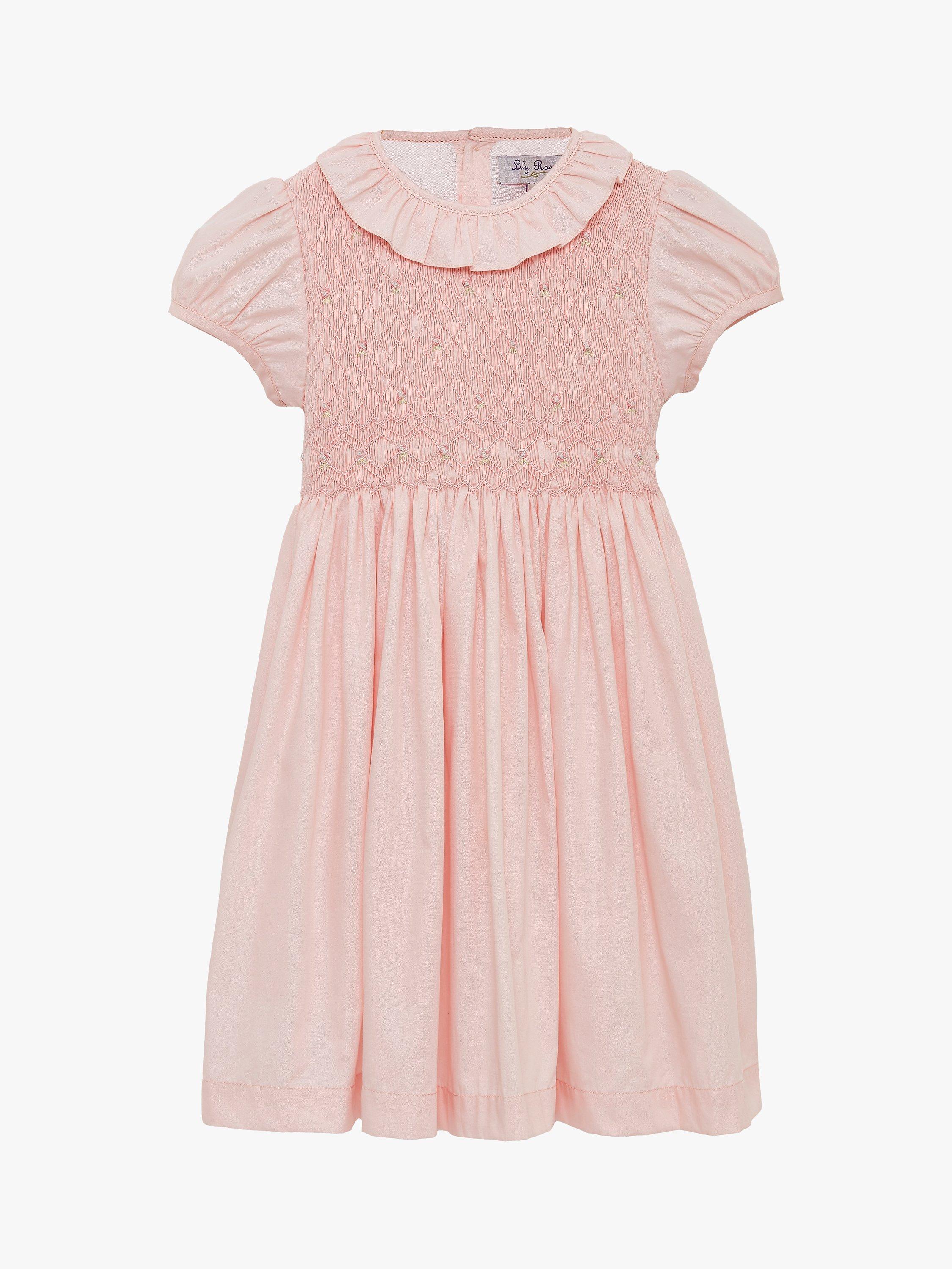 Trotters Lily Rose Kids' Lily Smock Front Occasion Dress, Peach, 2 years