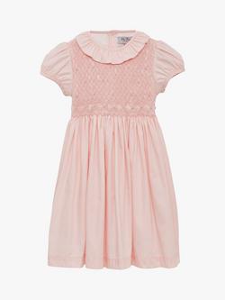 Trotters Lily Rose Kids' Lily Smock Front Occasion Dress, Peach, Peach