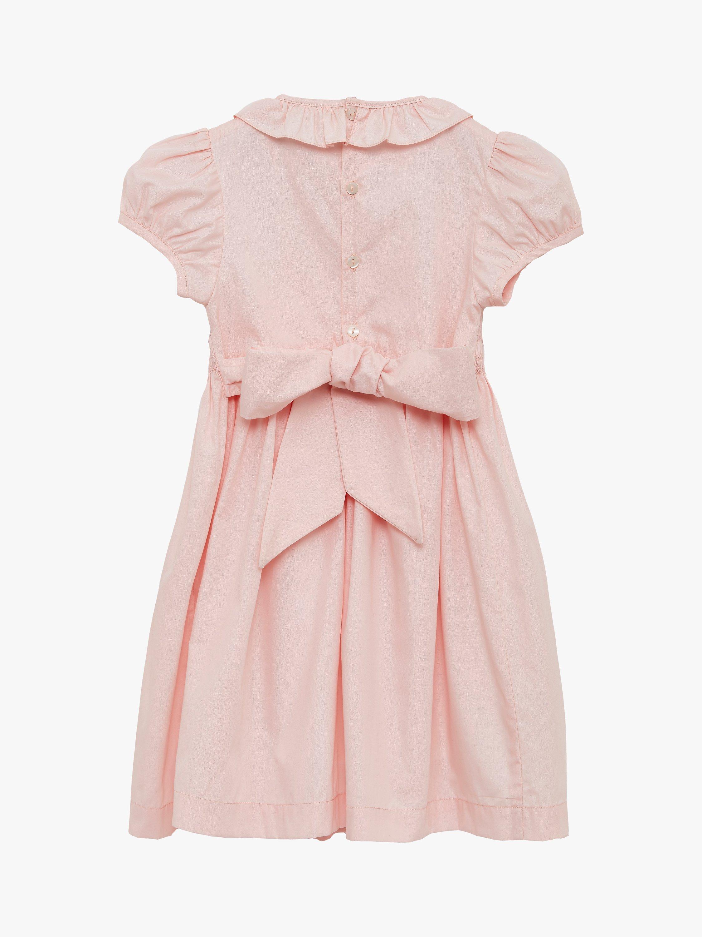 Trotters Lily Rose Kids' Lily Smock Front Occasion Dress, Peach, 2 years