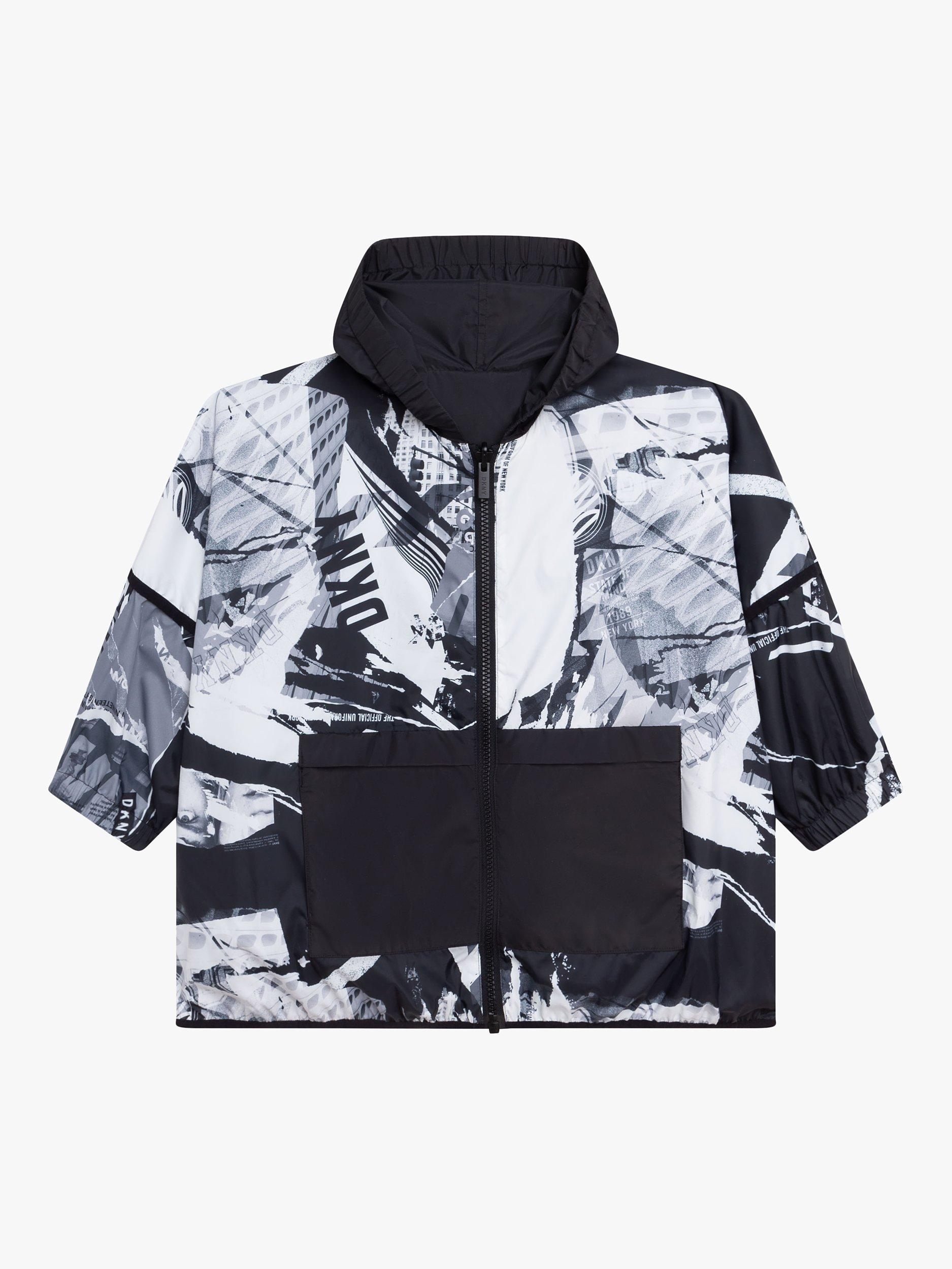 DKNY Kids Abstract Print Reversible Windbreaker Jacket Black White