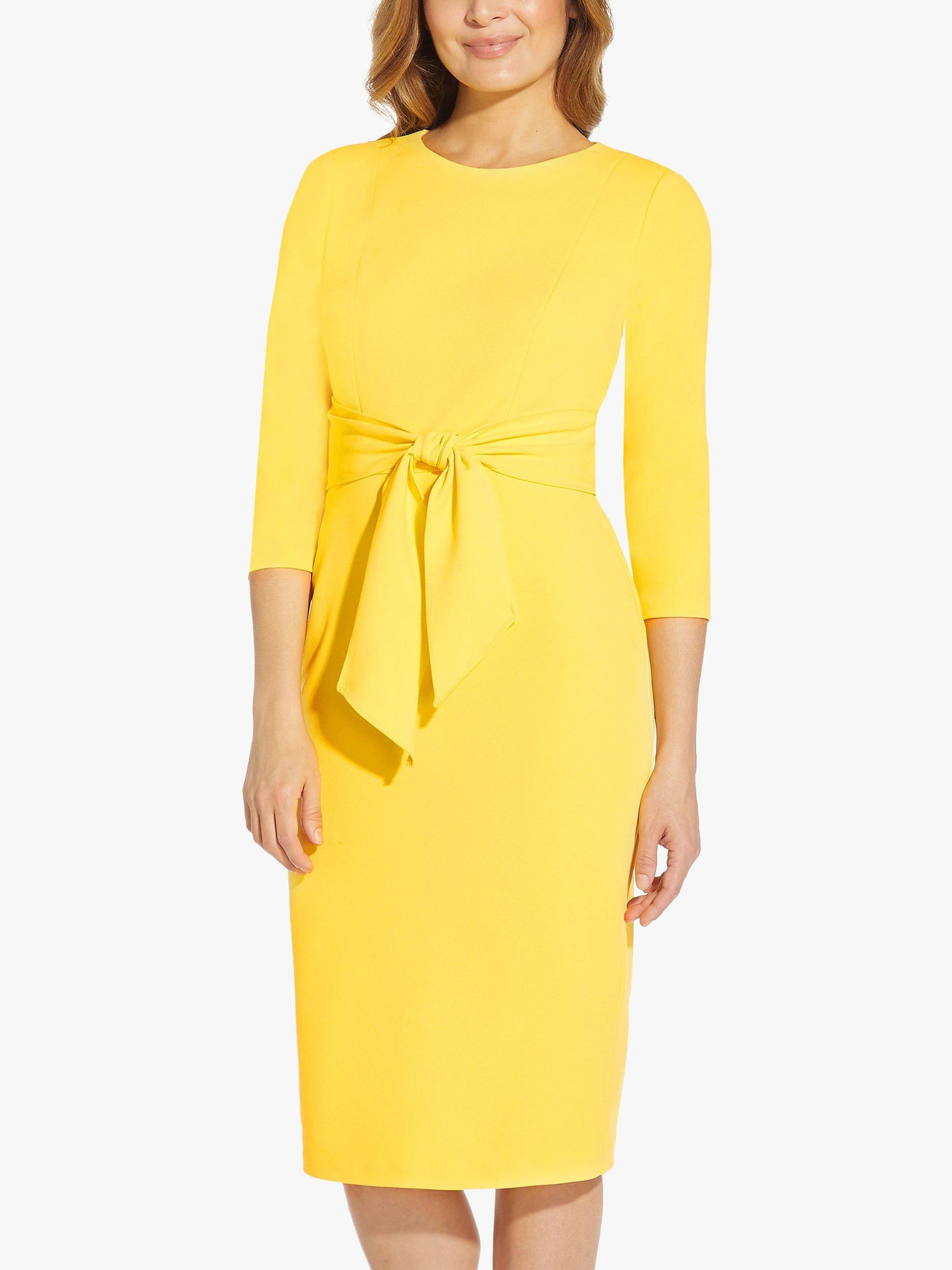 Adrianna Papell Tie Belt Crepe Dress, Canary Yellow