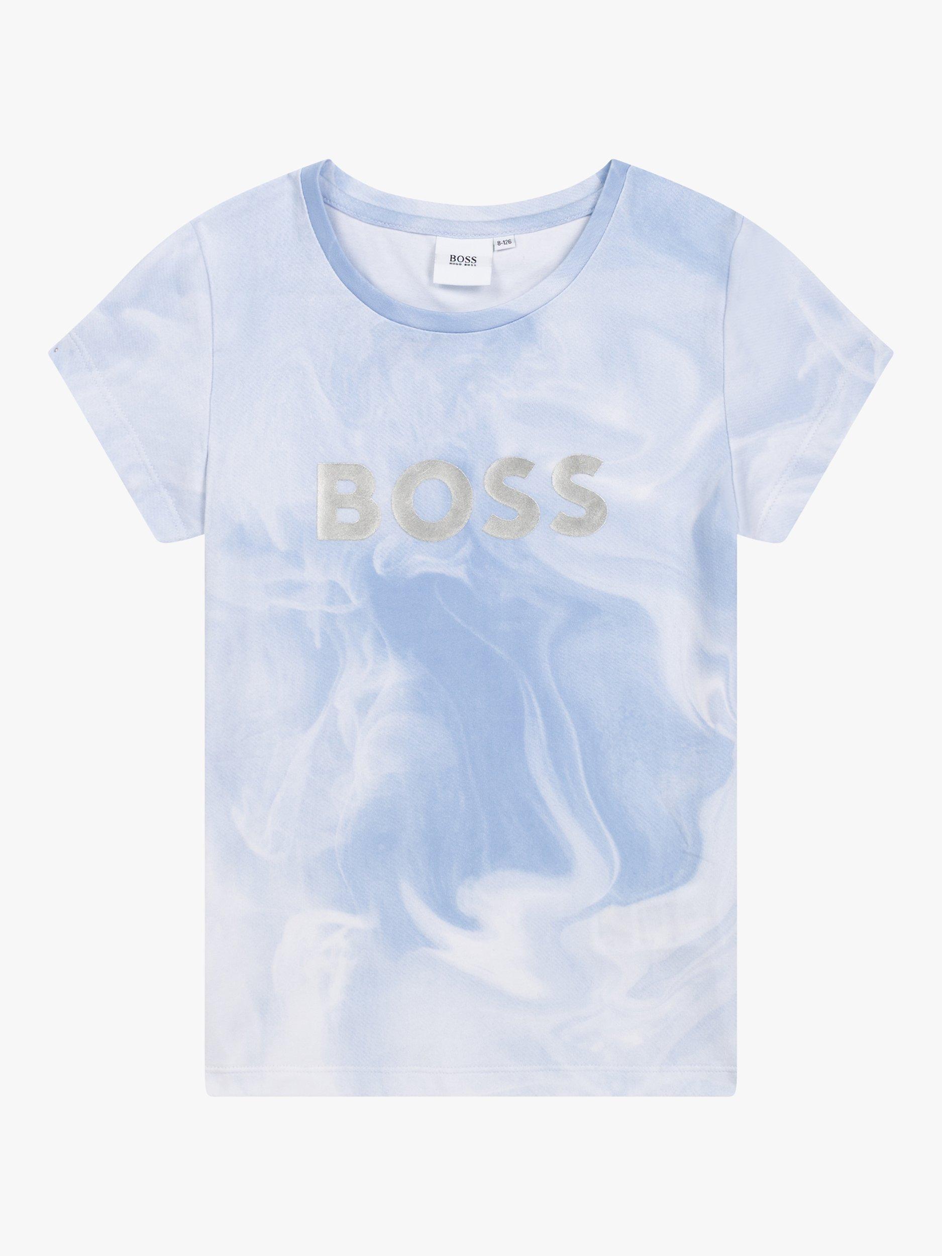 BOSS Kids' Tie Dye Logo Short Sleeve T-Shirt, Light Sky