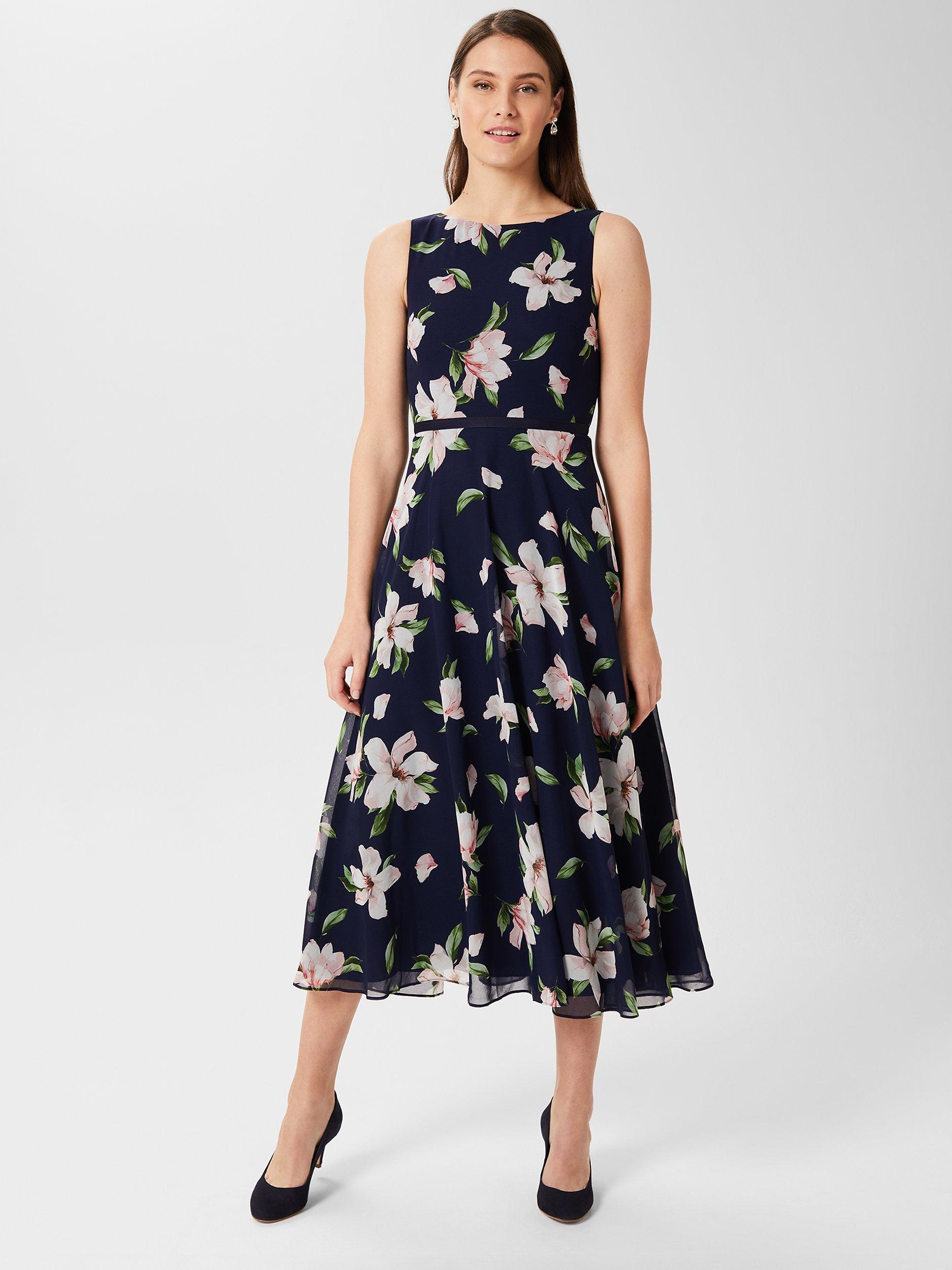 Hobbs Carly Floral Midi Dress Navy Multi