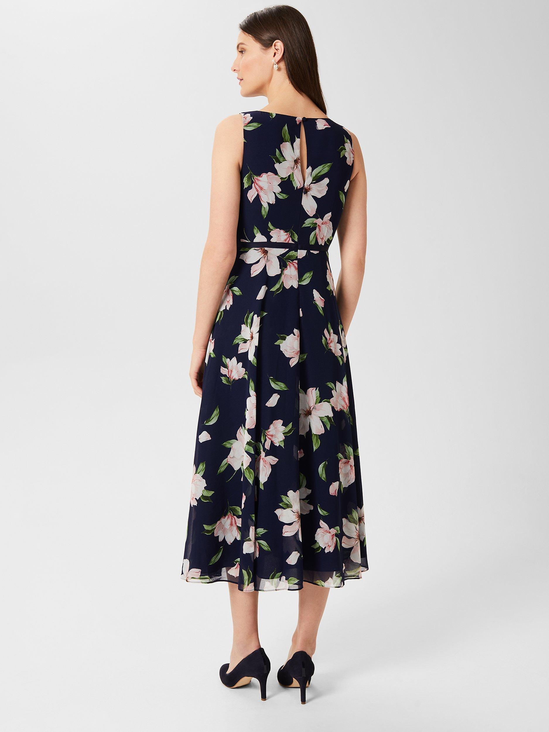 Product image 2 of 5, which shows Hobbs Carly Floral Midi Dress, Navy/Multi, 6