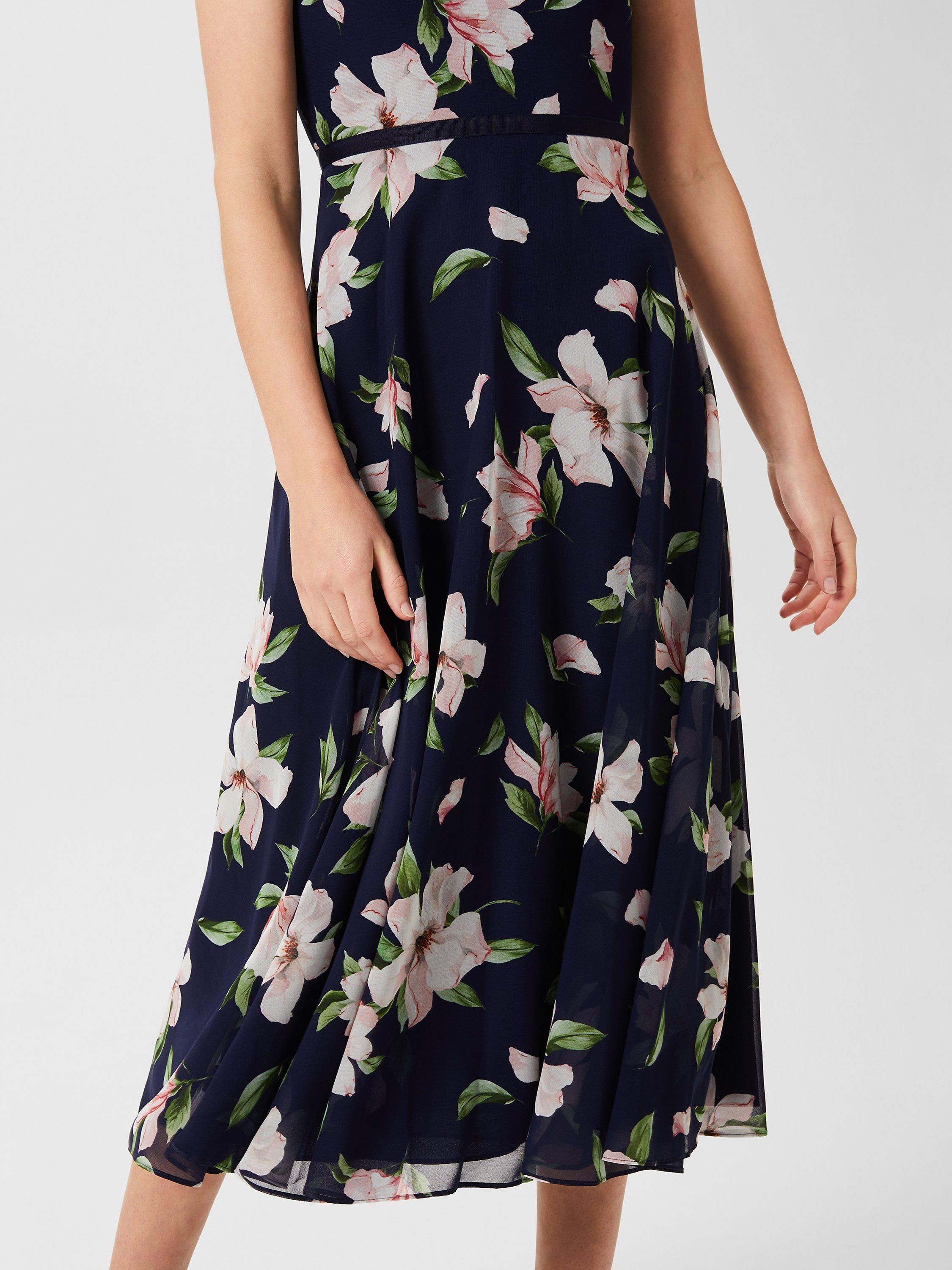 Product image 3 of 5, which shows Hobbs Carly Floral Midi Dress, Navy/Multi, 6