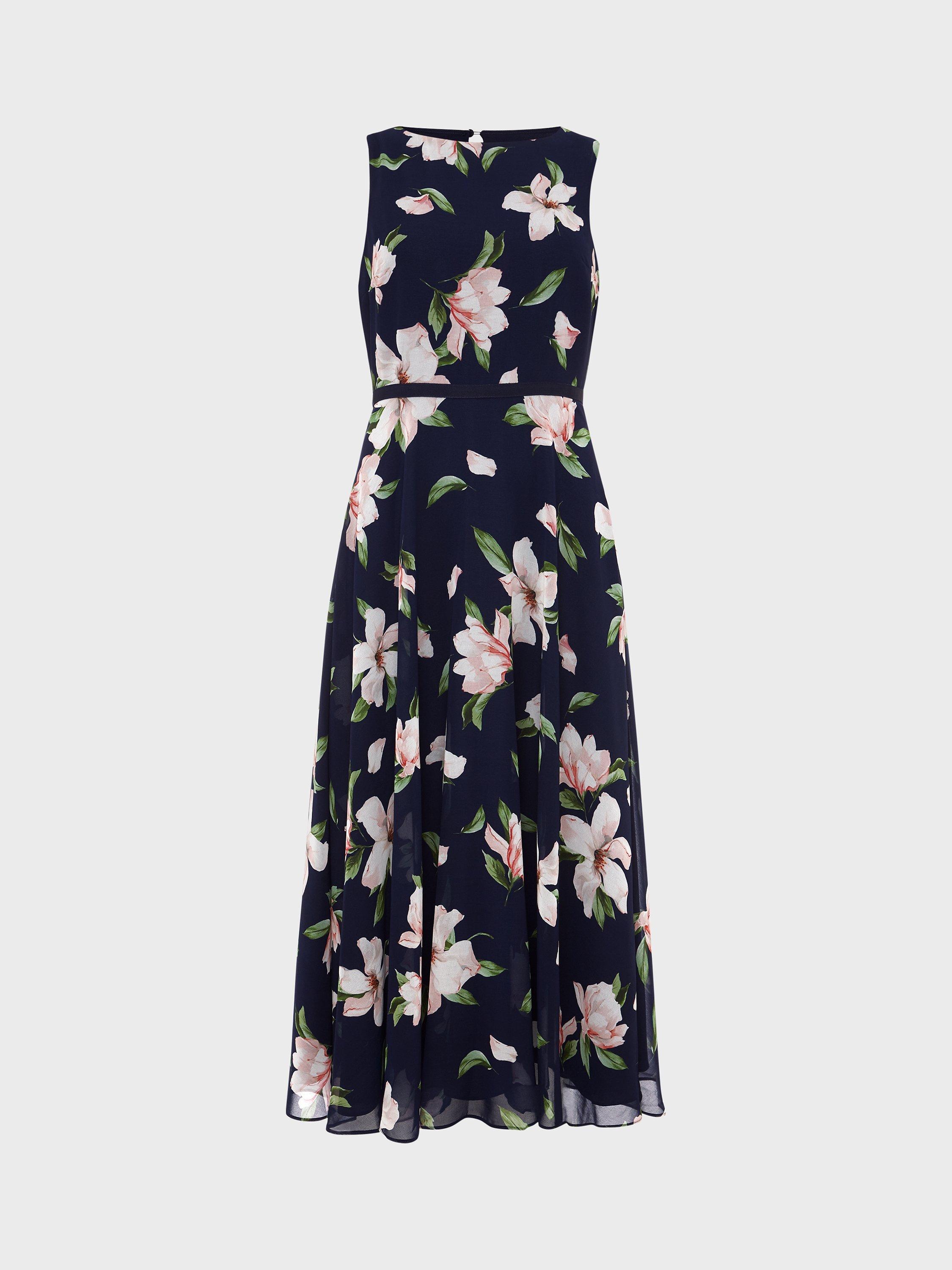 Hobbs Carly Floral Midi Dress Navy Multi