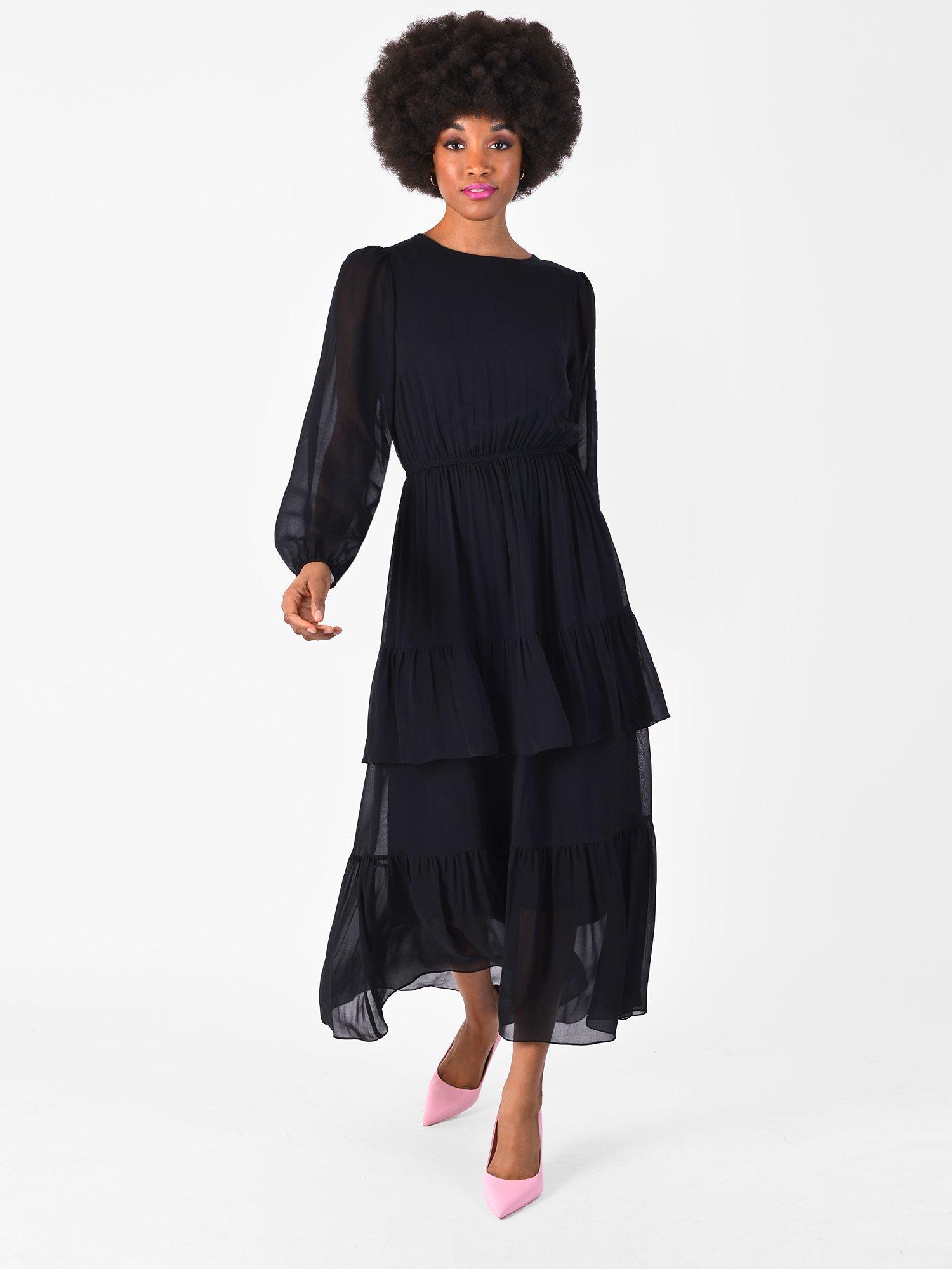 Product image 1 of 6, which shows Ro&Zo Tiered Midi Dress, Black, 6