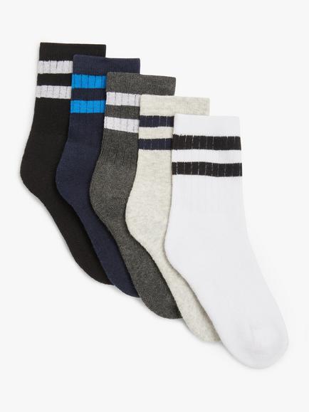 John Lewis Kids' Sport Striped Tube Socks, Pack of 5, Blue/Multi, Blue/Multi