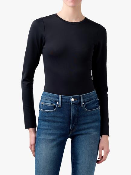 Good American Sculpting Crew Neck Bodysuit, Black, Black