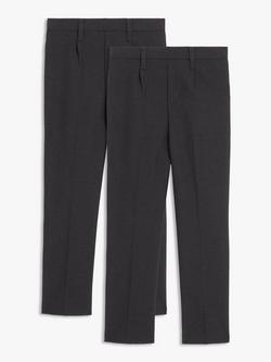 John Lewis Boys' Adjustable Waist Slim Fit School Trousers, Pack of 2, Grey