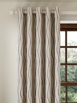 John Lewis Picot Stripe Embroidery Pair Lined Eyelet Curtains, Navy