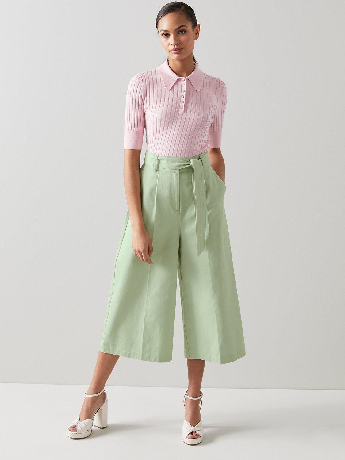 L.K.Bennett Lena Wide Leg Cropped Trousers, Mint