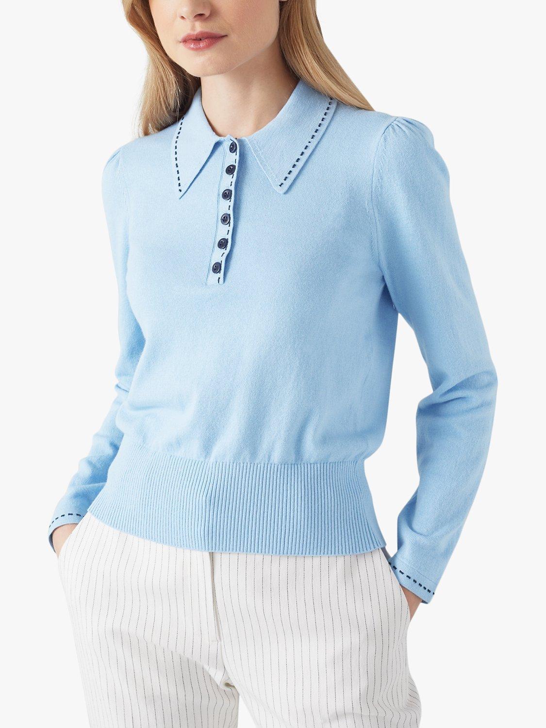 L.K.Bennett Liv Cotton Merino Collared Jumper, Blue