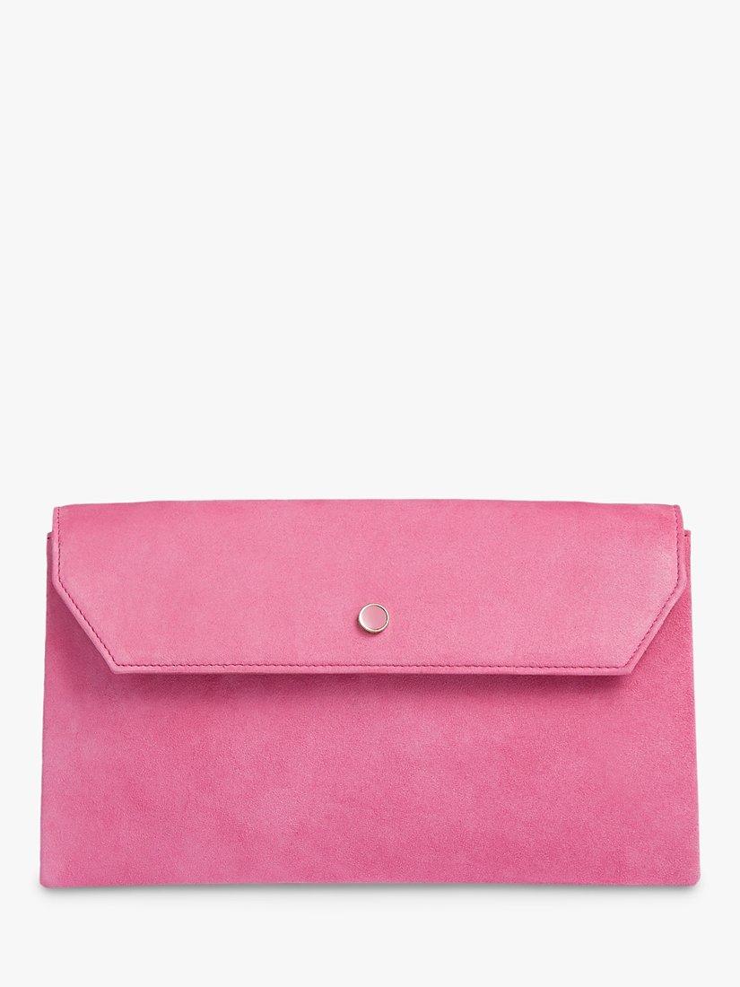 Product image 1 of 3, which shows L.K.Bennett Dora Suede Envelope Clutch Bag, Pink