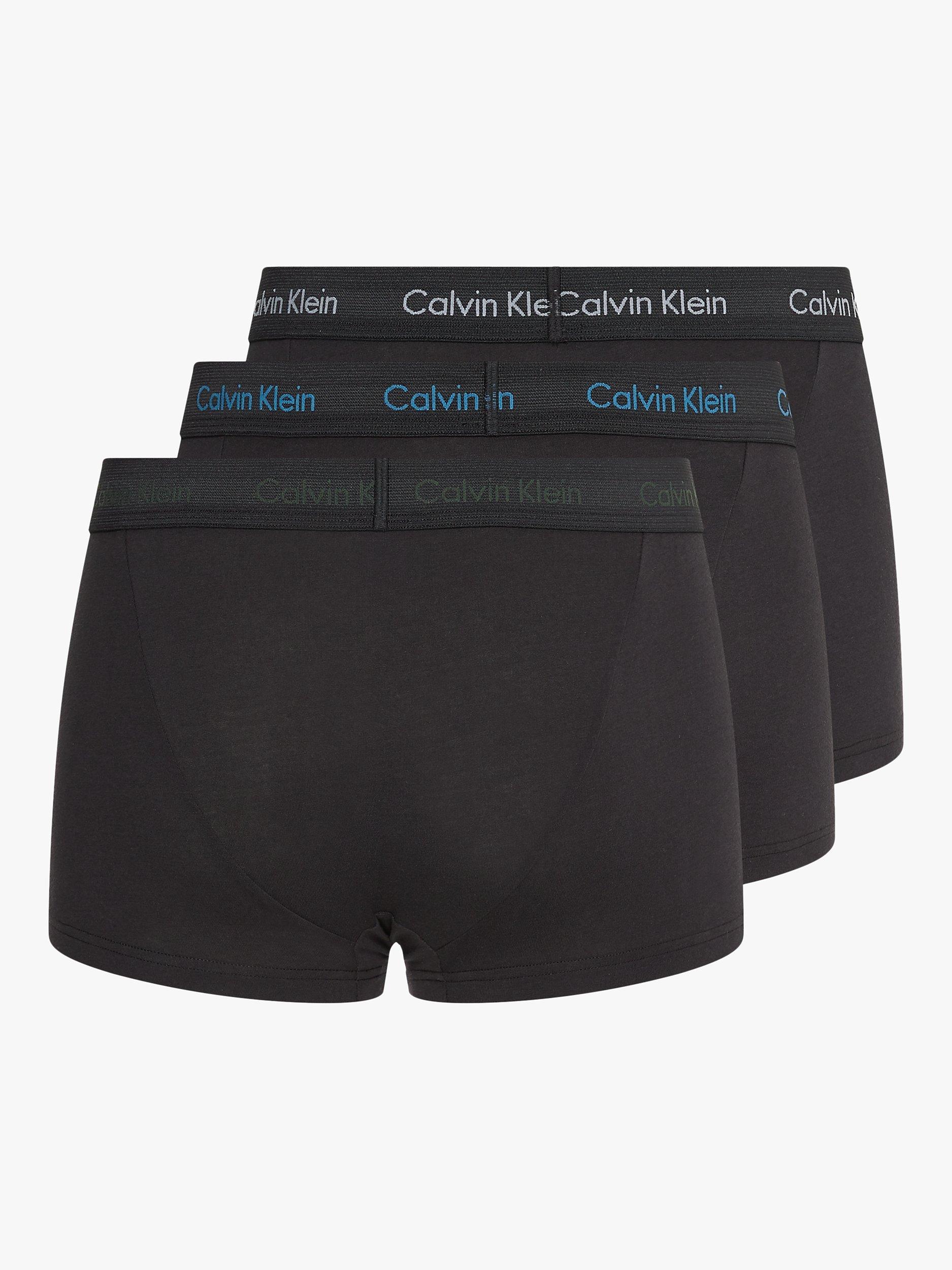 Product image 2 of 6, which shows Calvin Klein Cotton Blend Trunks, Pack of 3, Grey/Grey/Teal, XS