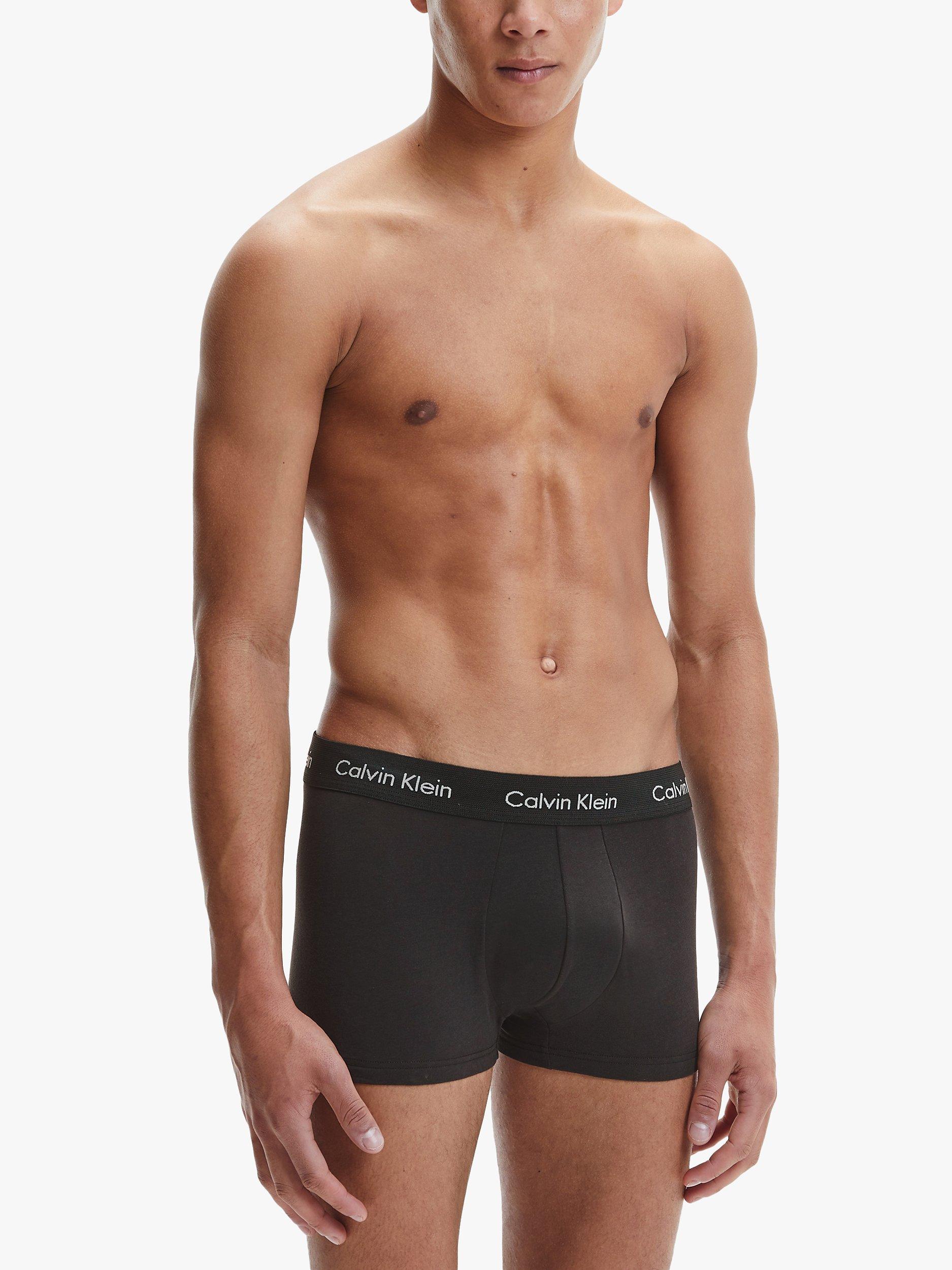 Product image 3 of 6, which shows Calvin Klein Cotton Blend Trunks, Pack of 3, Grey/Grey/Teal, XS