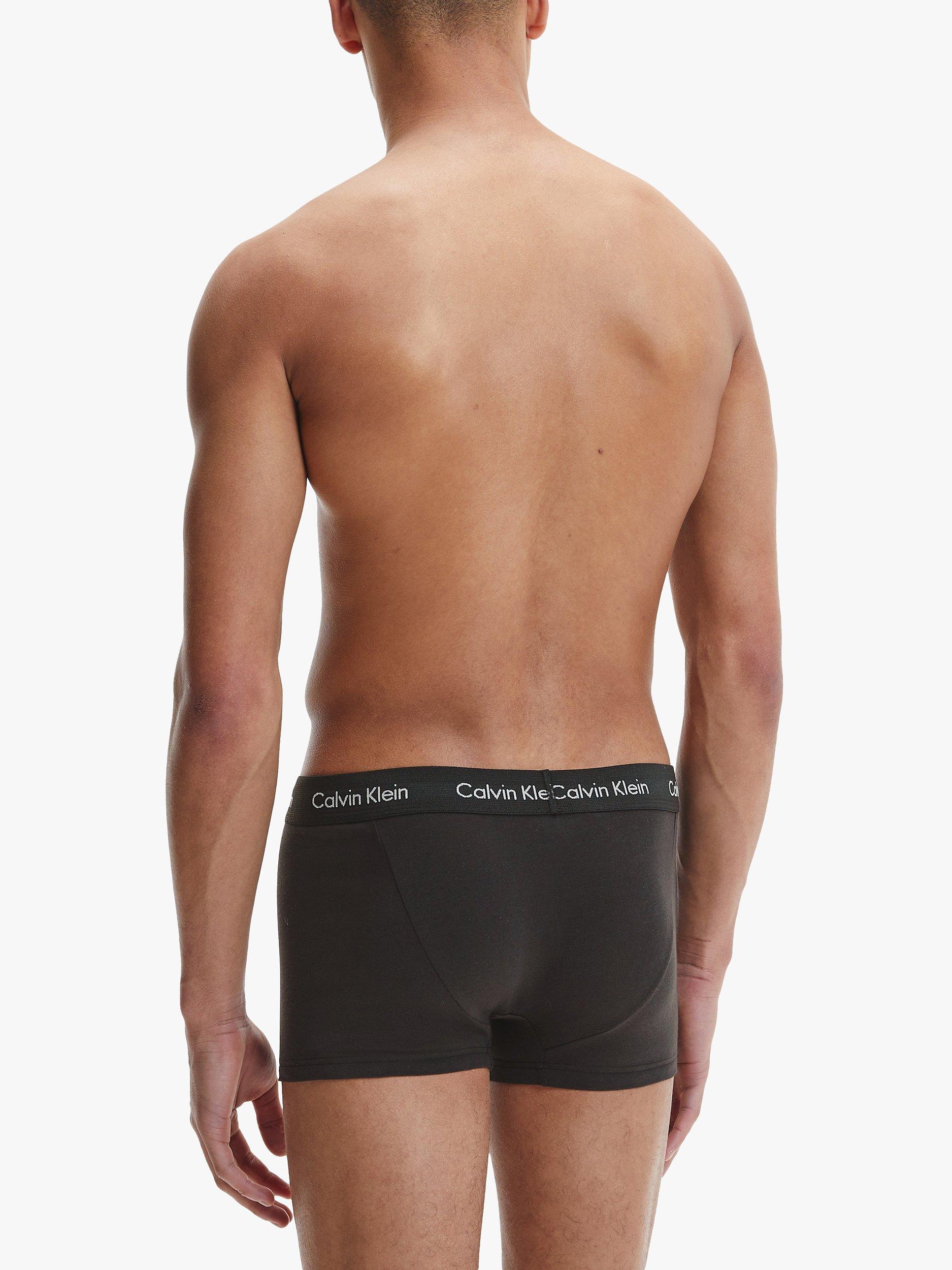Product image 4 of 6, which shows Calvin Klein Cotton Blend Trunks, Pack of 3, Grey/Grey/Teal, XS