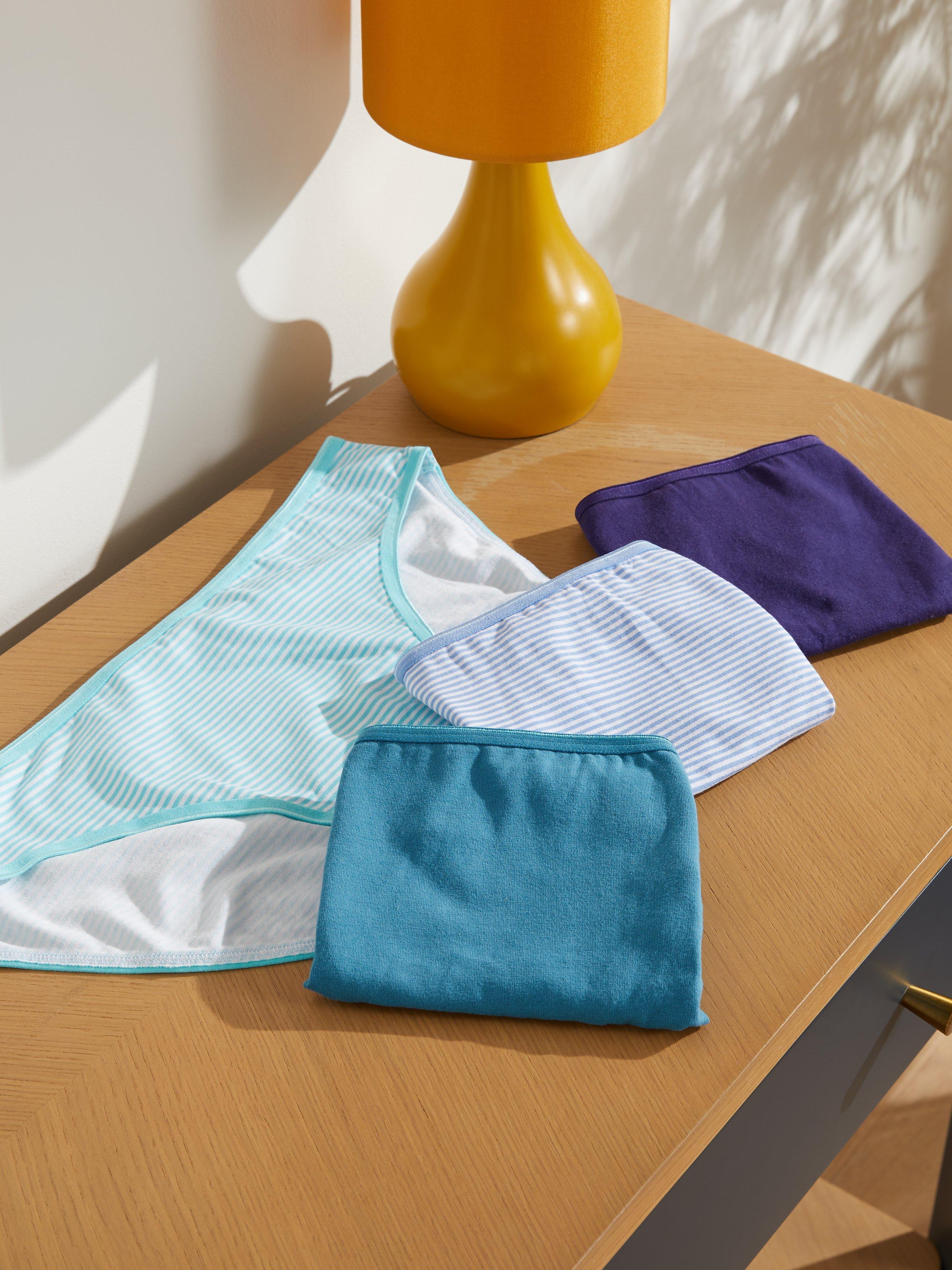 John Lewis ANYDAY Stripes Cotton Bikini Knickers, Pack of 5, Blues