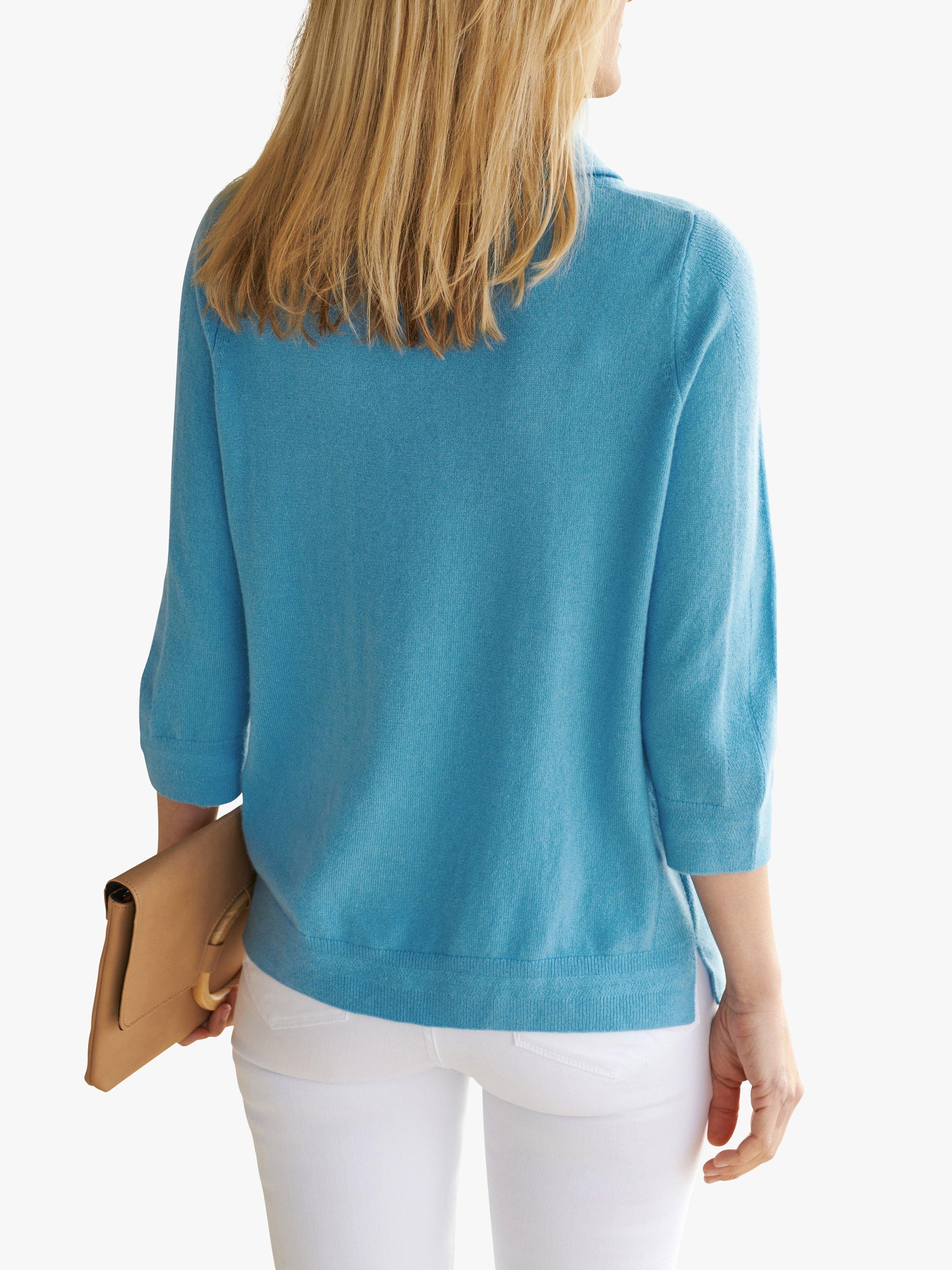Product image 2 of 3, which shows Pure Collection Cowl Neck Cashmere Jumper, Azure, 8