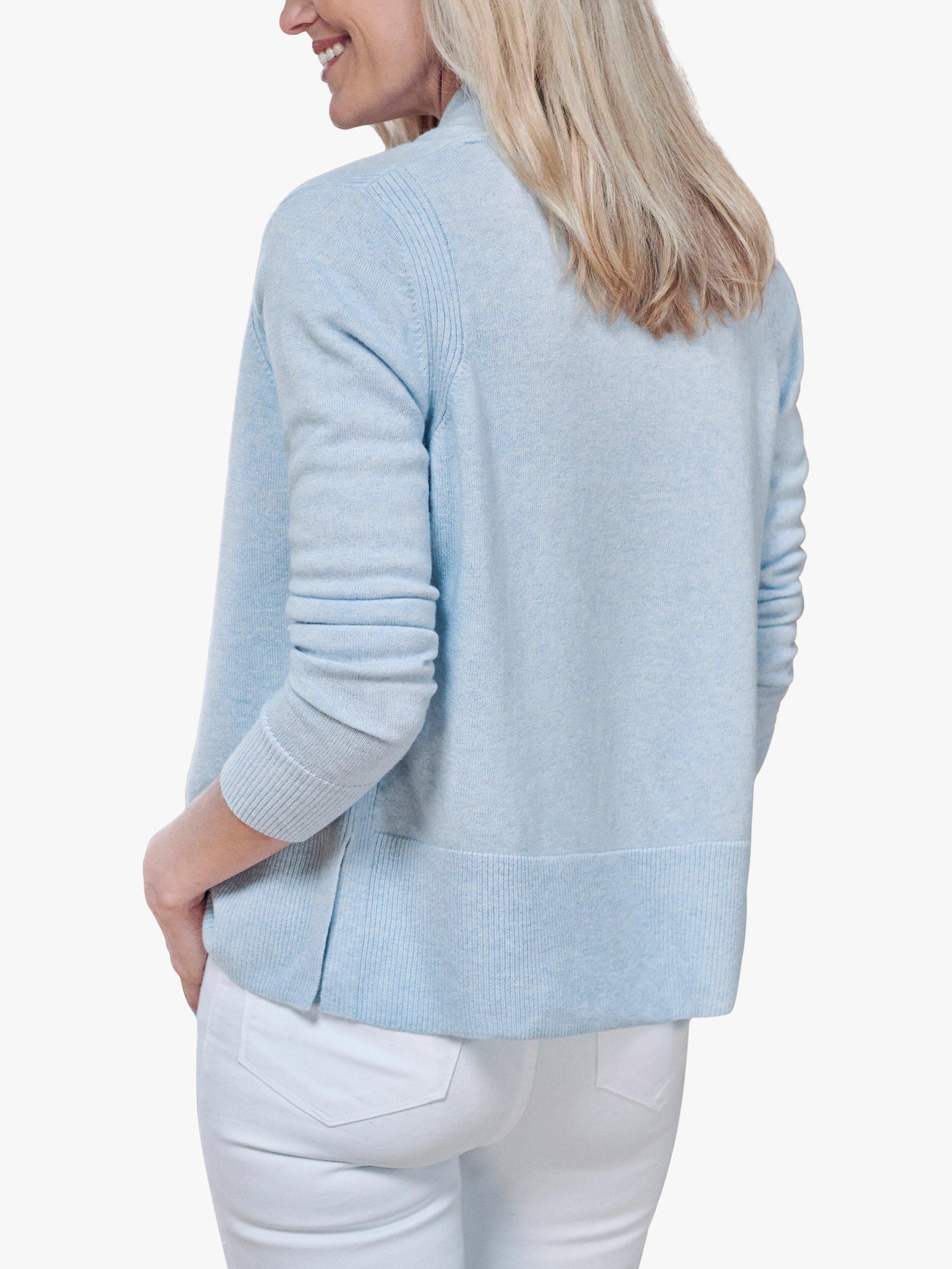 Product image 2 of 3, which shows Pure Collection Edge to Edge Wool Cashmere Blend Cardigan, Cloud Blue, 8