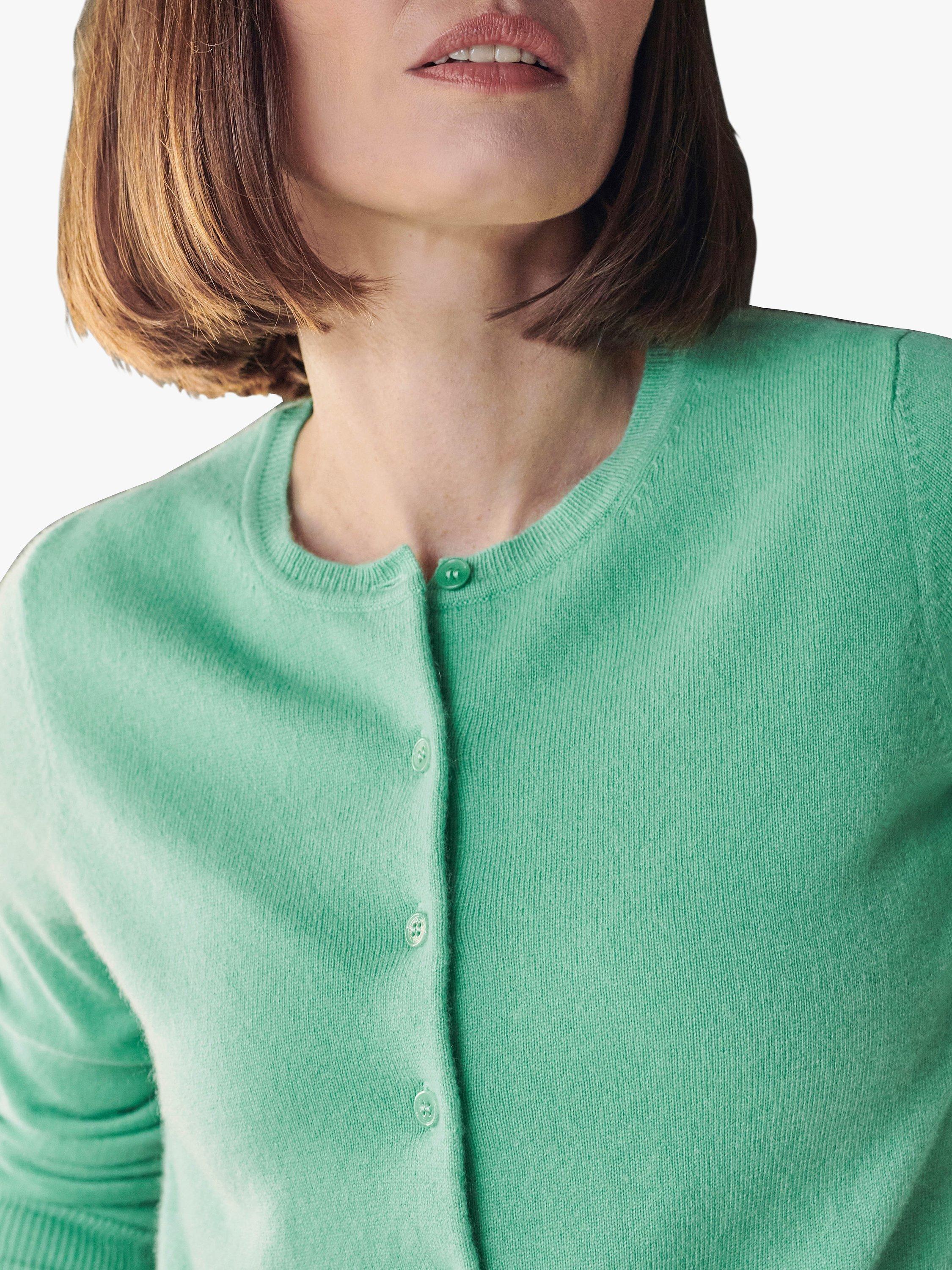 Product image 2 of 2, which shows Pure Collection Cashmere Crew Neck Cardigan, Mint Leaf, 8