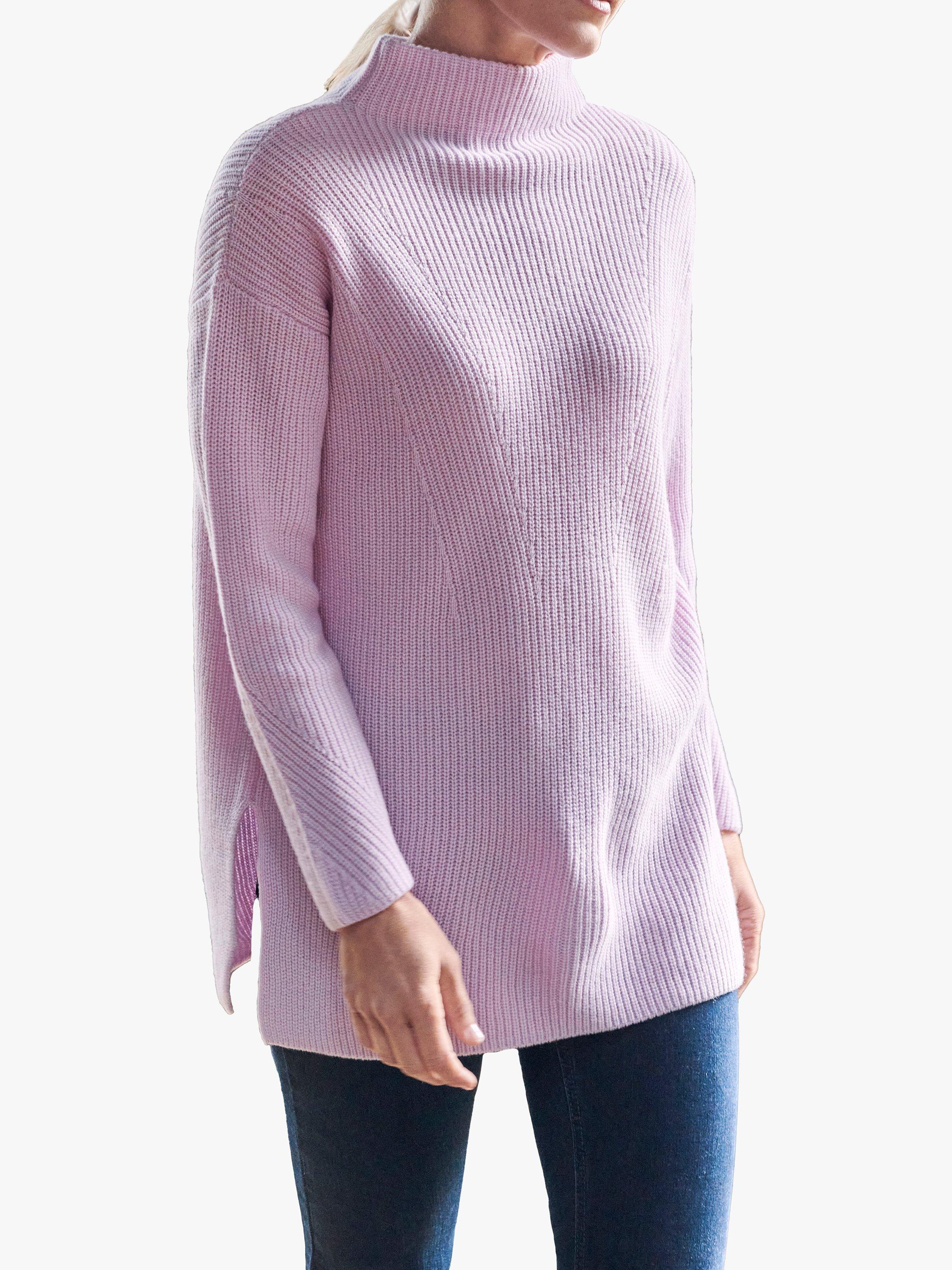 Product image 1 of 3, which shows Pure Collection Wool Cashmere Blend Tunic Jumper, Petal Pink, 18