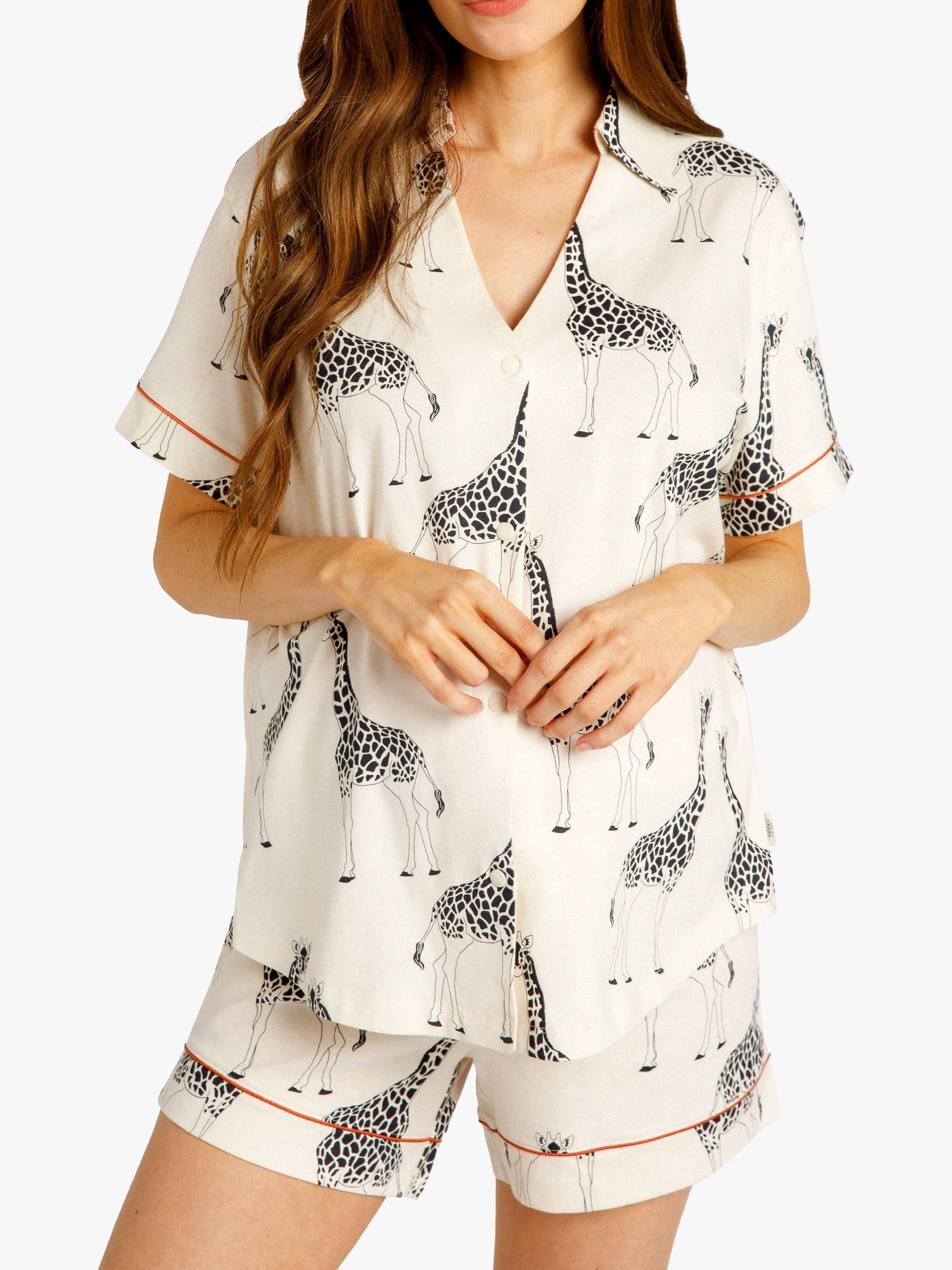 Chelsea Peers Giraffe Organic Cotton Maternity Short Pyjama Set, Cream