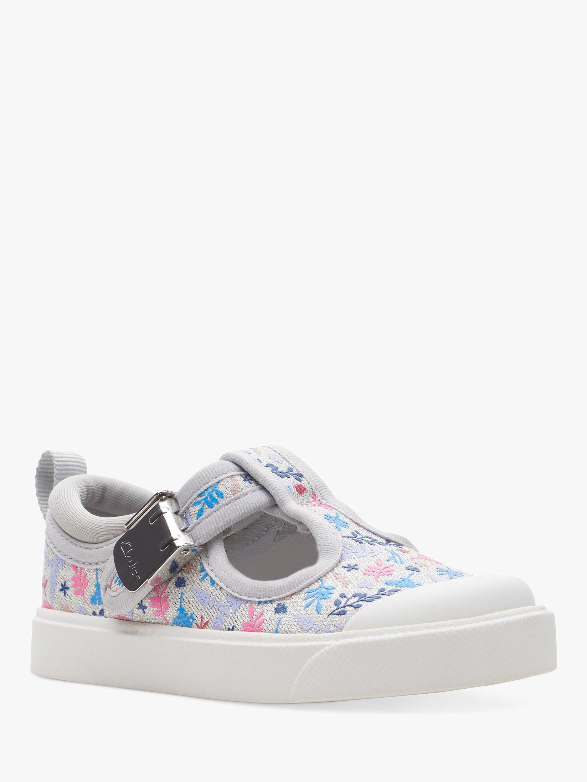 Product image 2 of 7, which shows Clarks Kids' City Dance T-Bar Shoes, Silver, 4F Jnr