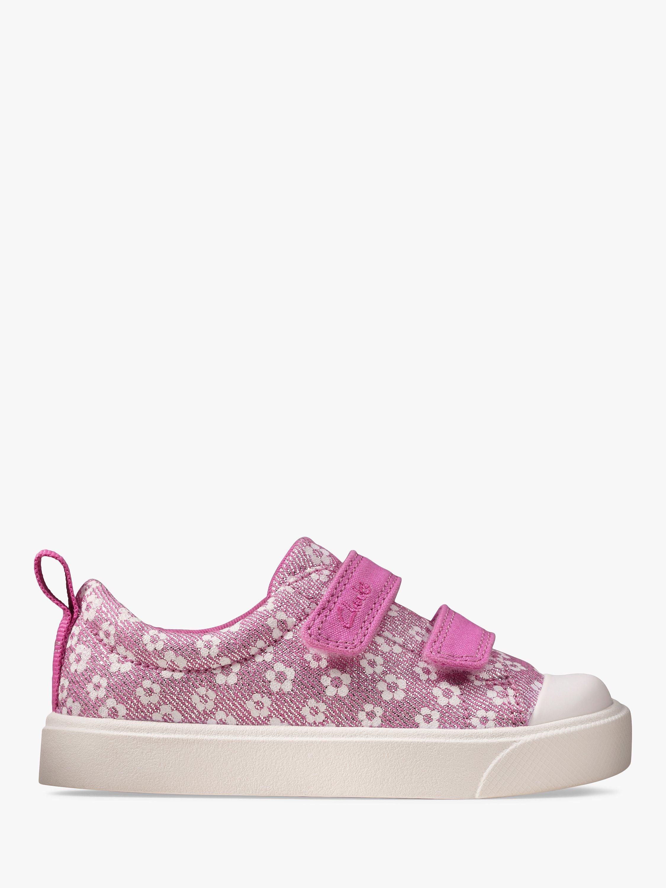 Clarks Kids' City Bright Riptape Trainers, Pink Floral