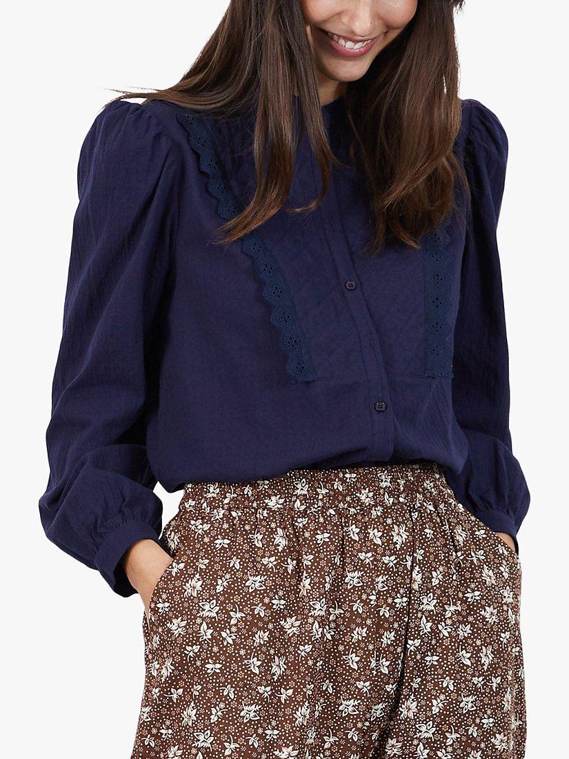 Lollys Laundry Pearl Lace Detail Blouse, Dark Blue, L