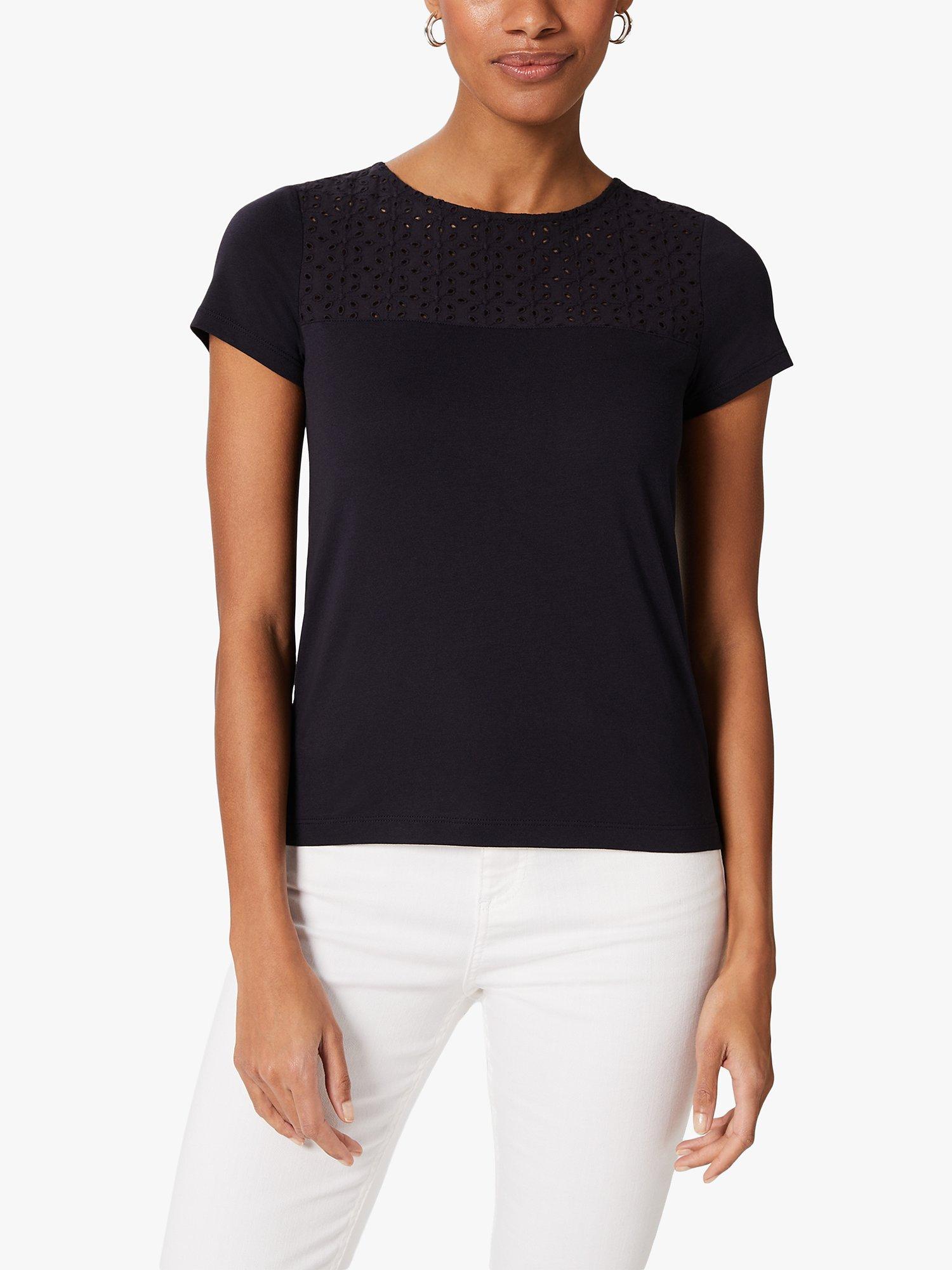 Hobbs Lola Broderie T-Shirt, Navy, S