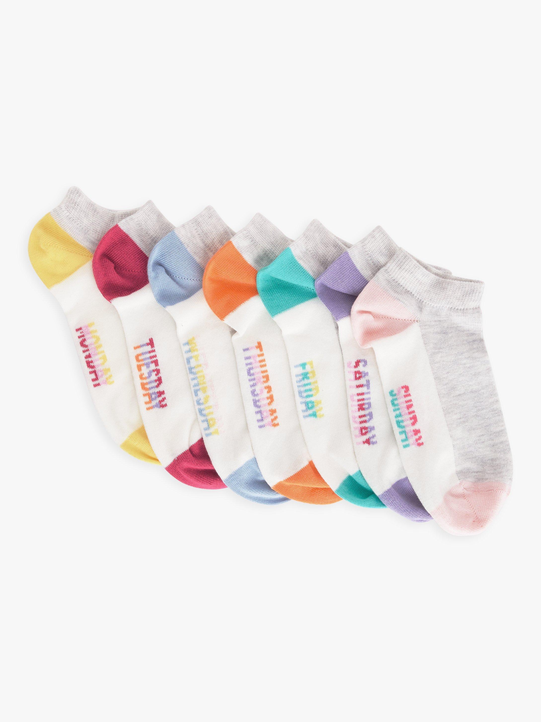 John Lewis Kids' Days of the Week Trainer Liner Socks, Pack of 7, Grey/Multi