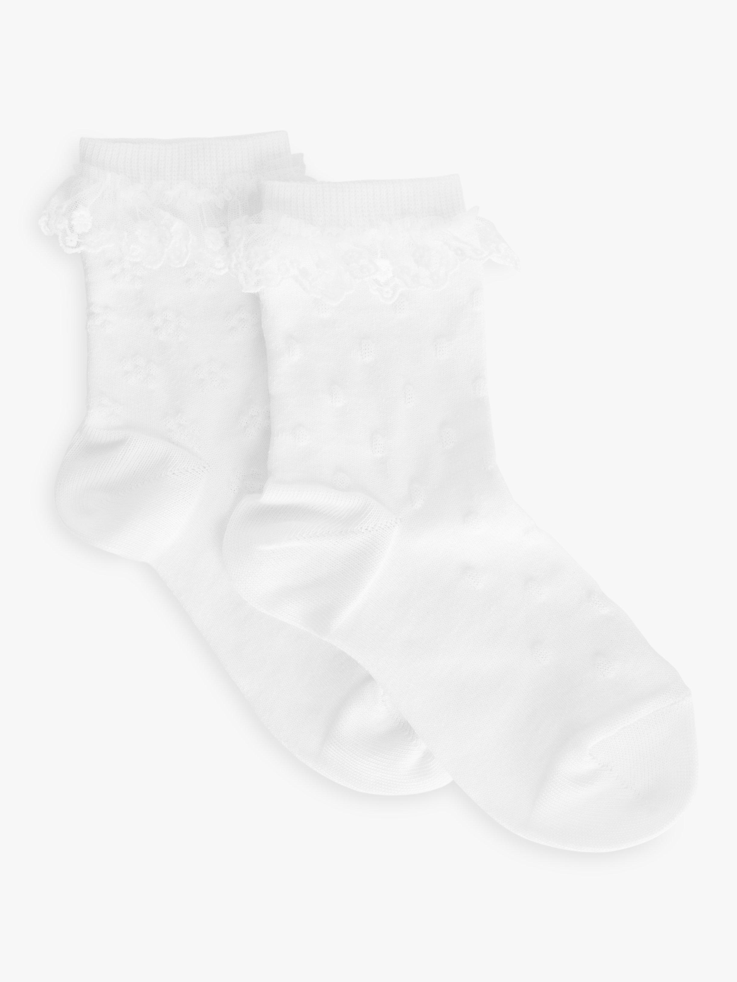 John Lewis Heirloom Collection Kids' Frill Socks, Pack of 2, White